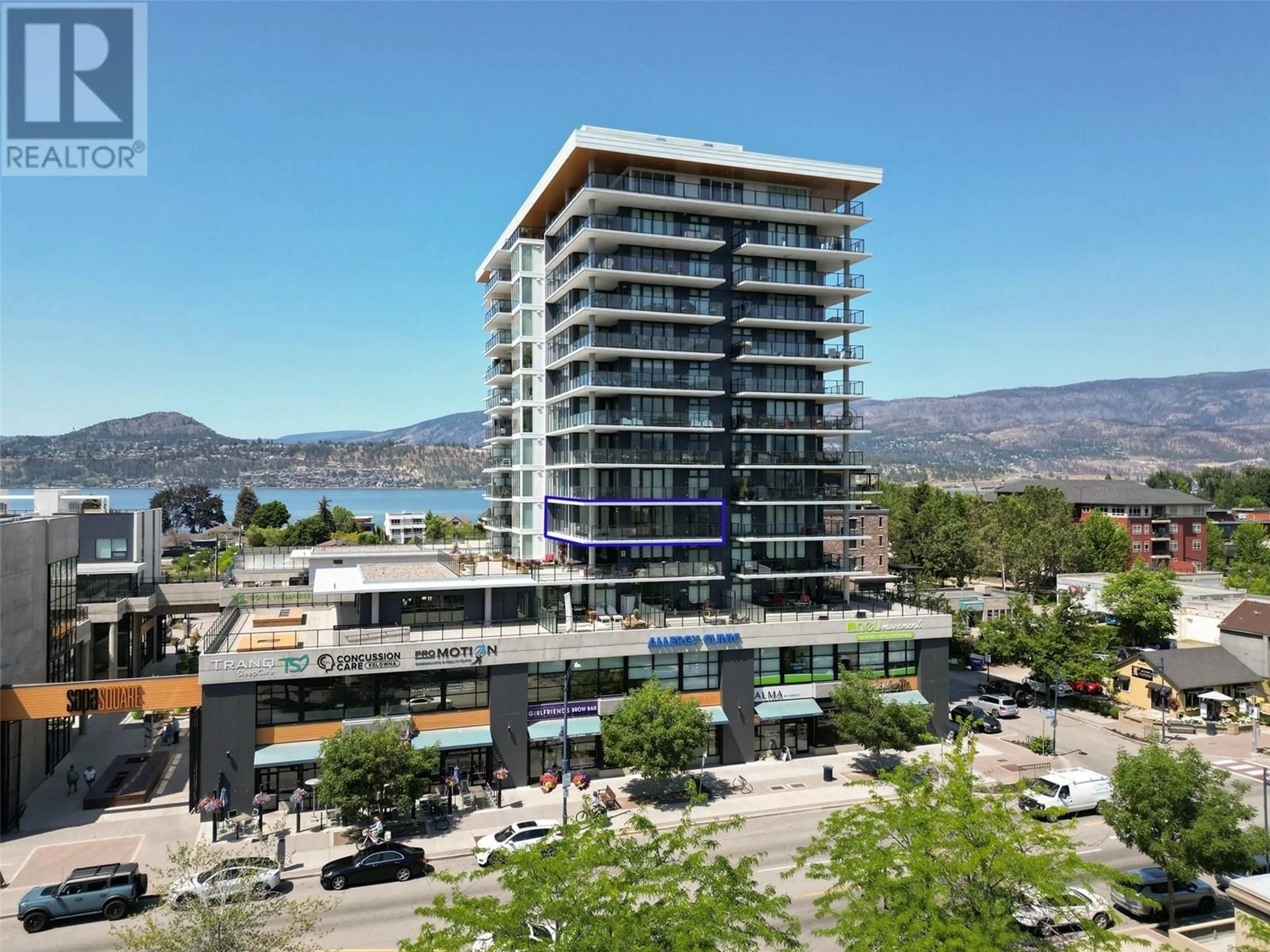 A pic from outside/outdoor area/front of a property/back of a property/a pic from drone, water/lake/river/ocean view for 502 - 485 GROVES AVENUE, Kelowna British Columbia V1Y4Y6