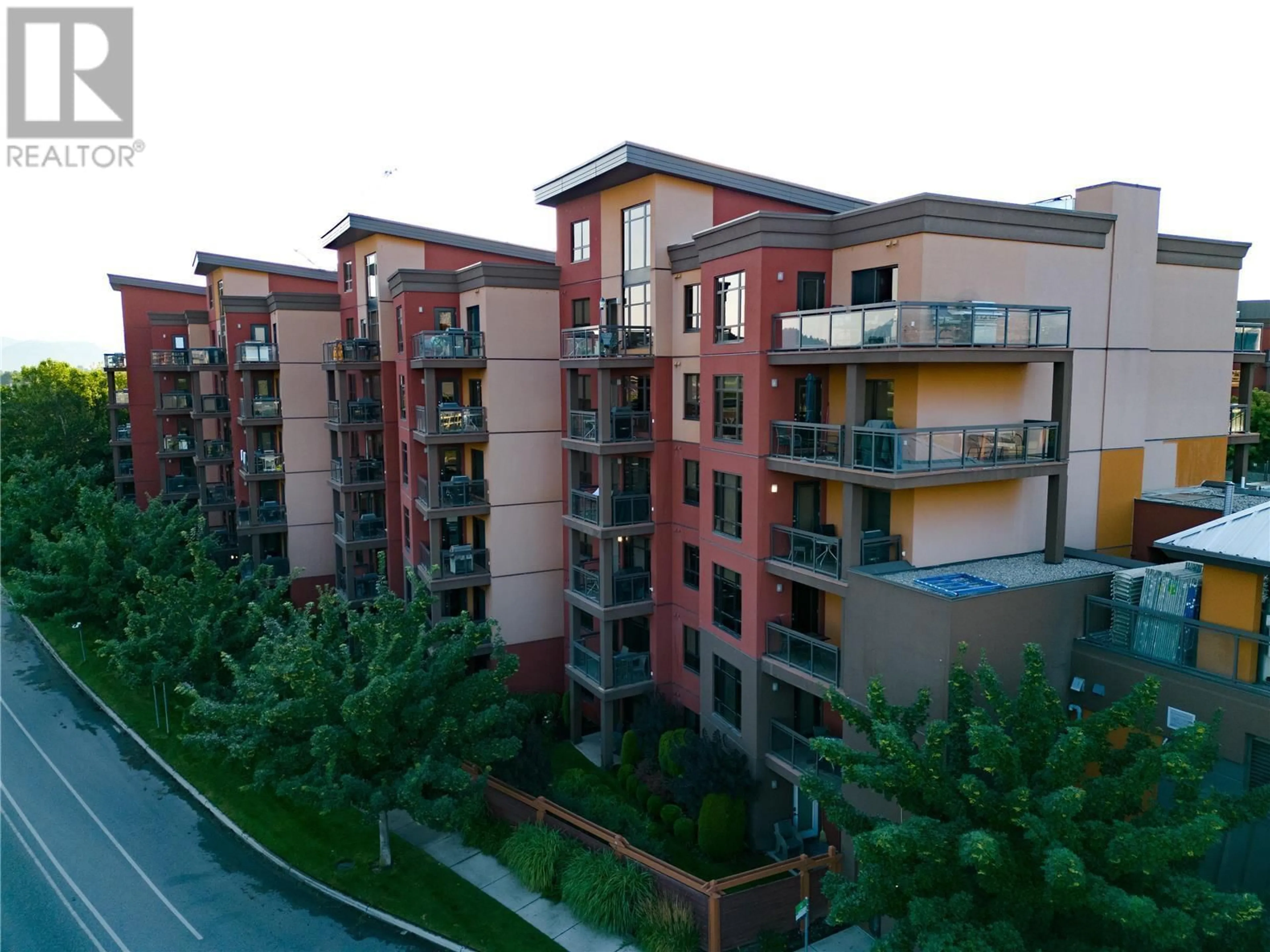 A pic from outside/outdoor area/front of a property/back of a property/a pic from drone, city buildings view from balcony for 654 Cook Road Unit# 416, Kelowna British Columbia V1W3G7