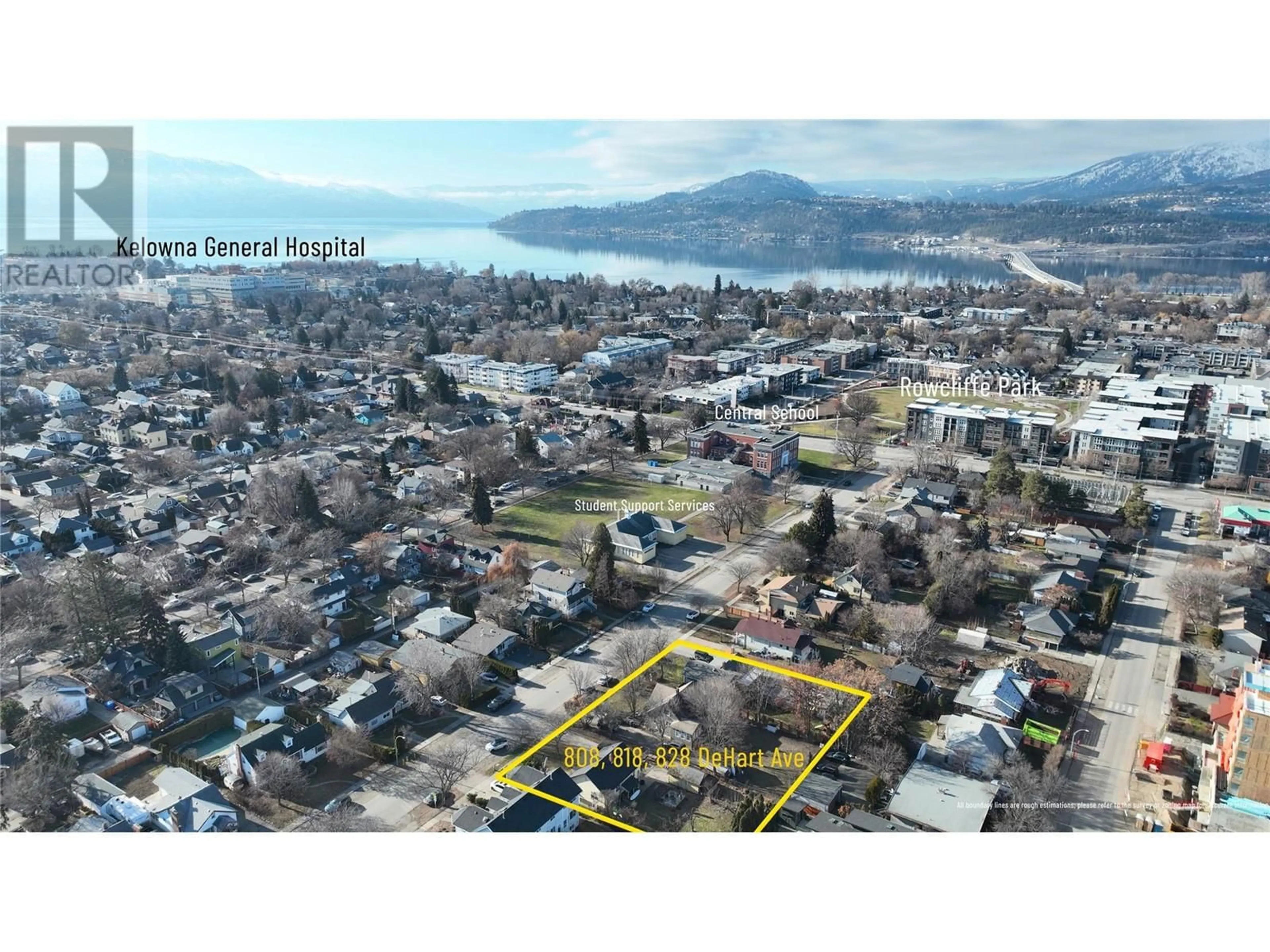 A pic from outside/outdoor area/front of a property/back of a property/a pic from drone, water/lake/river/ocean view for 818 Dehart Avenue, Kelowna British Columbia V1Y6A1