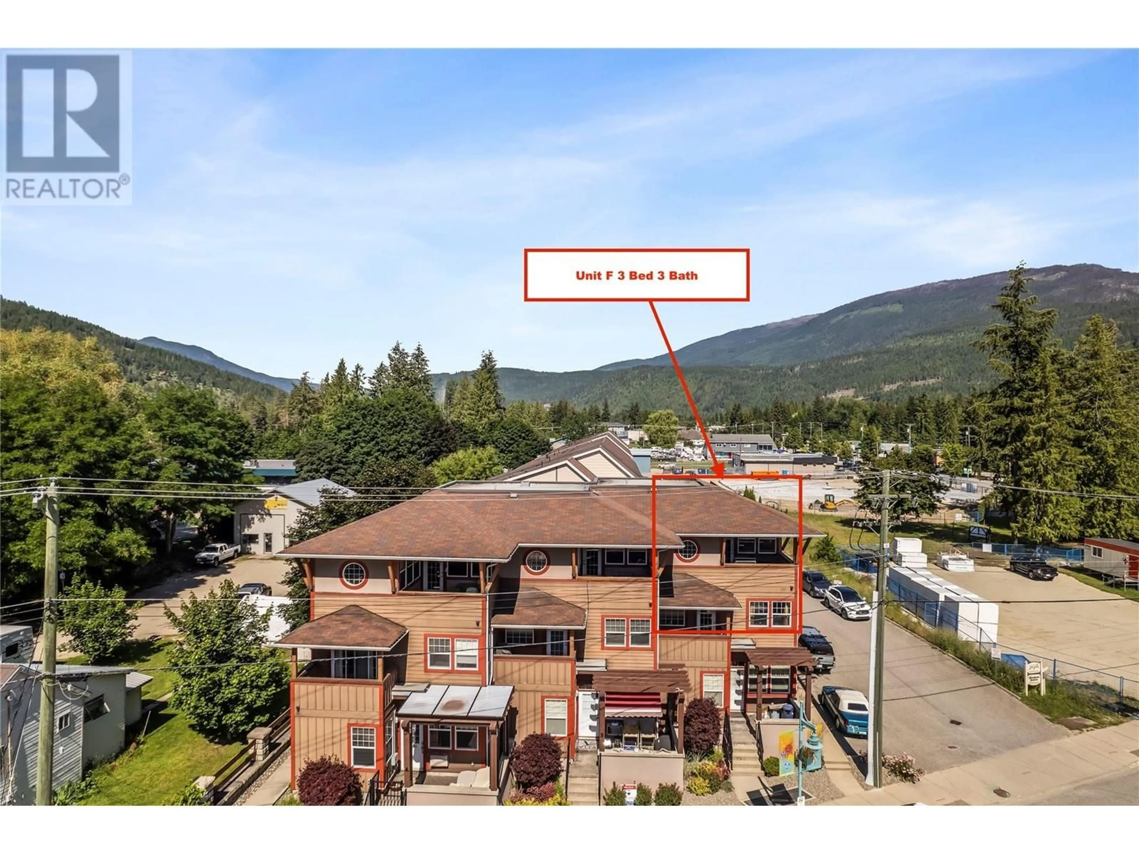 A pic from outside/outdoor area/front of a property/back of a property/a pic from drone, mountain view for 1209 Riverside Avenue Unit# F, Sicamous British Columbia V0E2V0