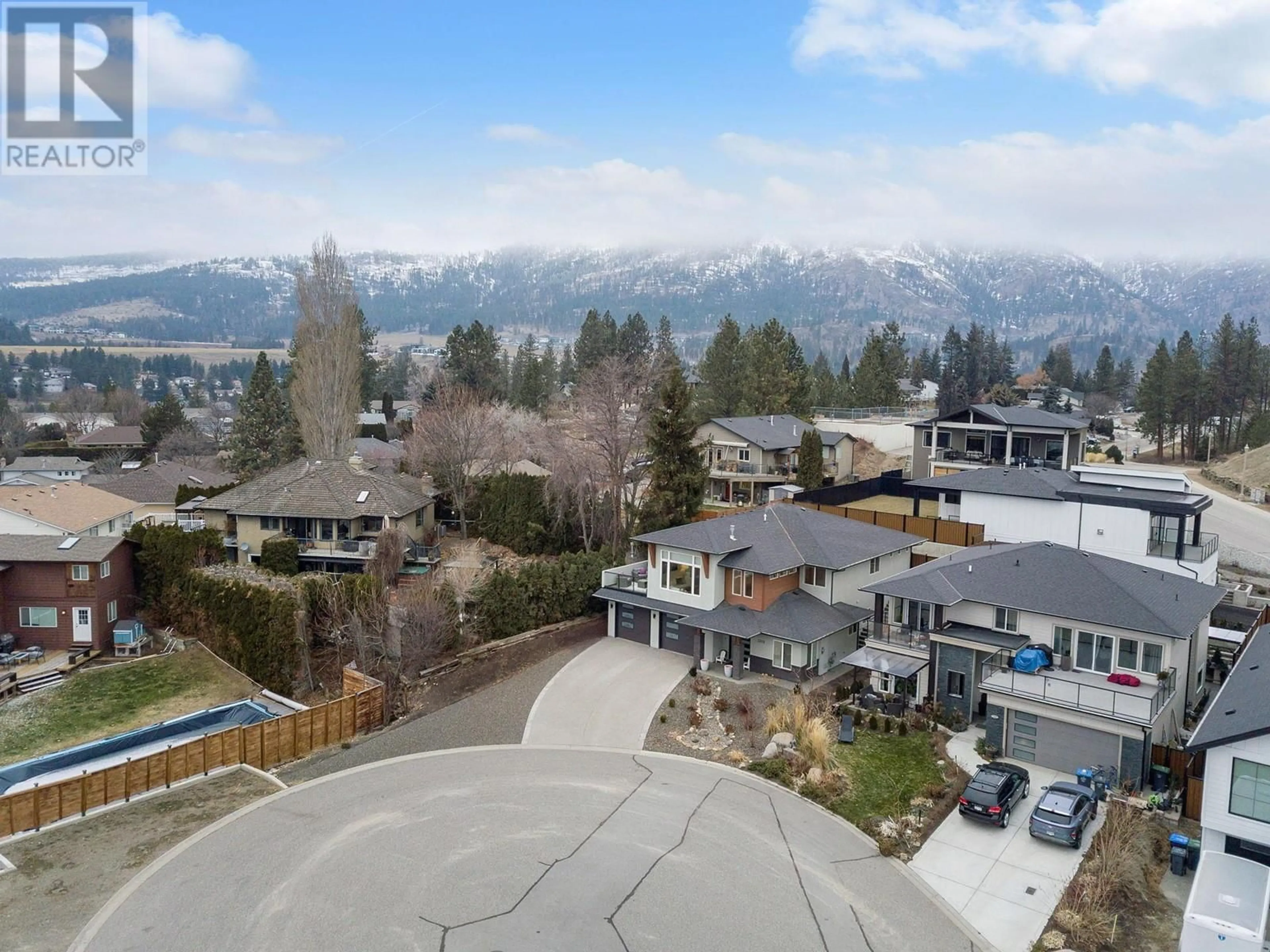 A pic from outside/outdoor area/front of a property/back of a property/a pic from drone, mountain view for 3312 Hihannah View, West Kelowna British Columbia V4T3C9