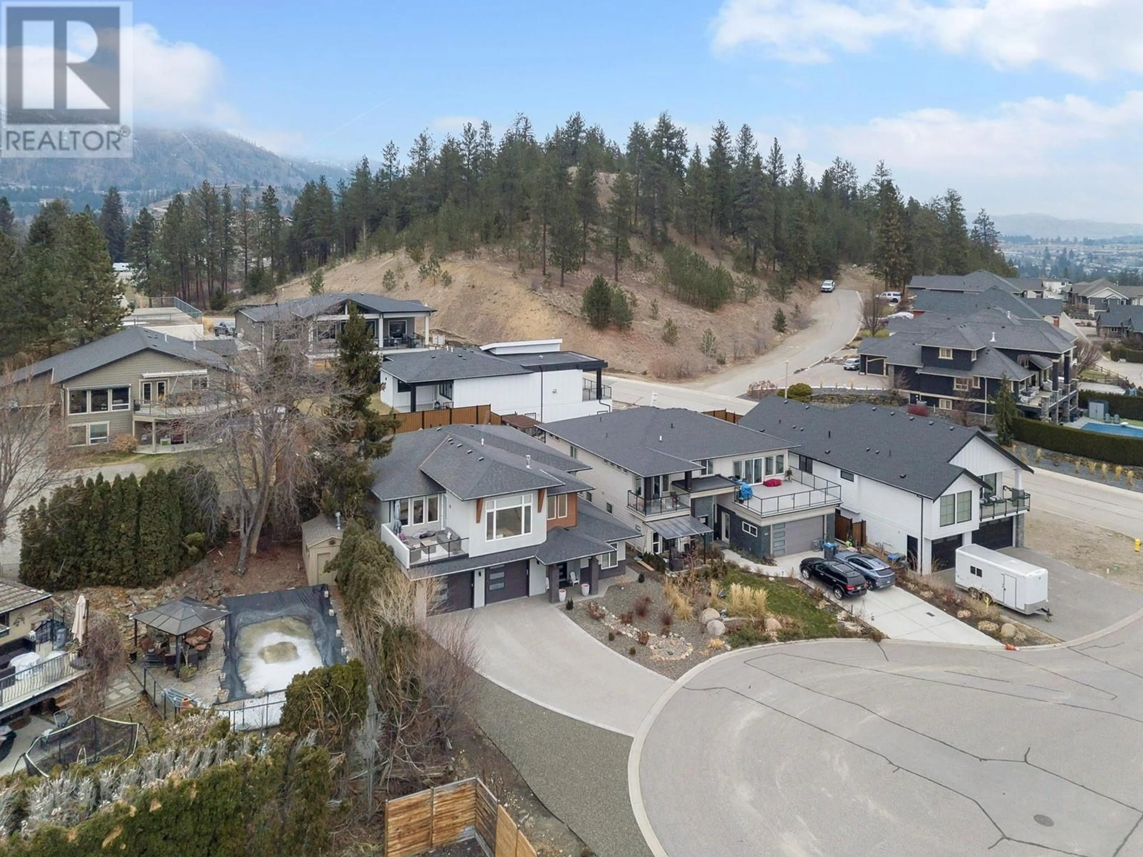 A pic from outside/outdoor area/front of a property/back of a property/a pic from drone, mountain view for 3312 Hihannah View, West Kelowna British Columbia V4T3C9