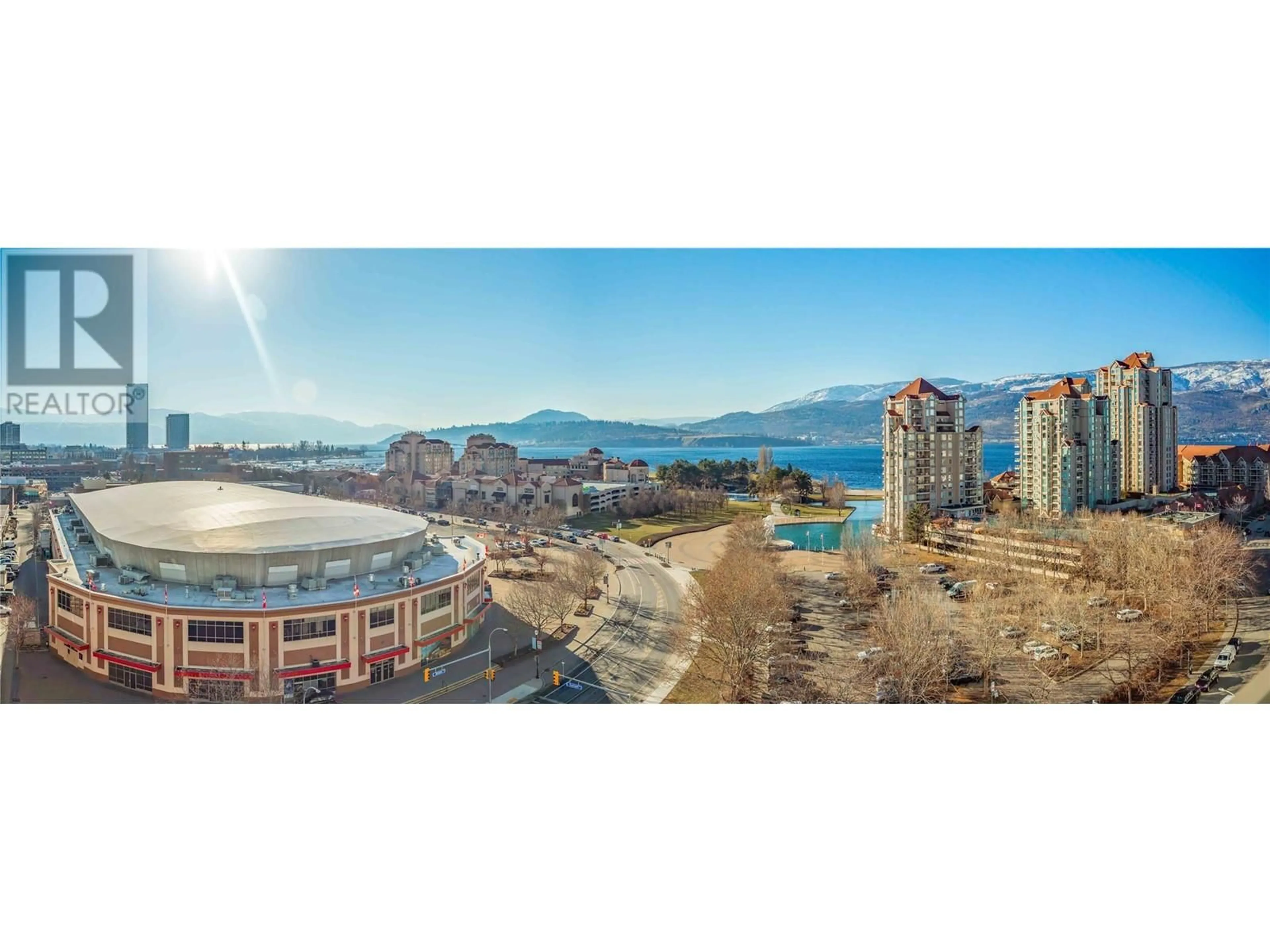 A pic from outside/outdoor area/front of a property/back of a property/a pic from drone, water/lake/river/ocean view for 1006 - 1191 SUNSET DRIVE, Kelowna British Columbia V1Y0J4