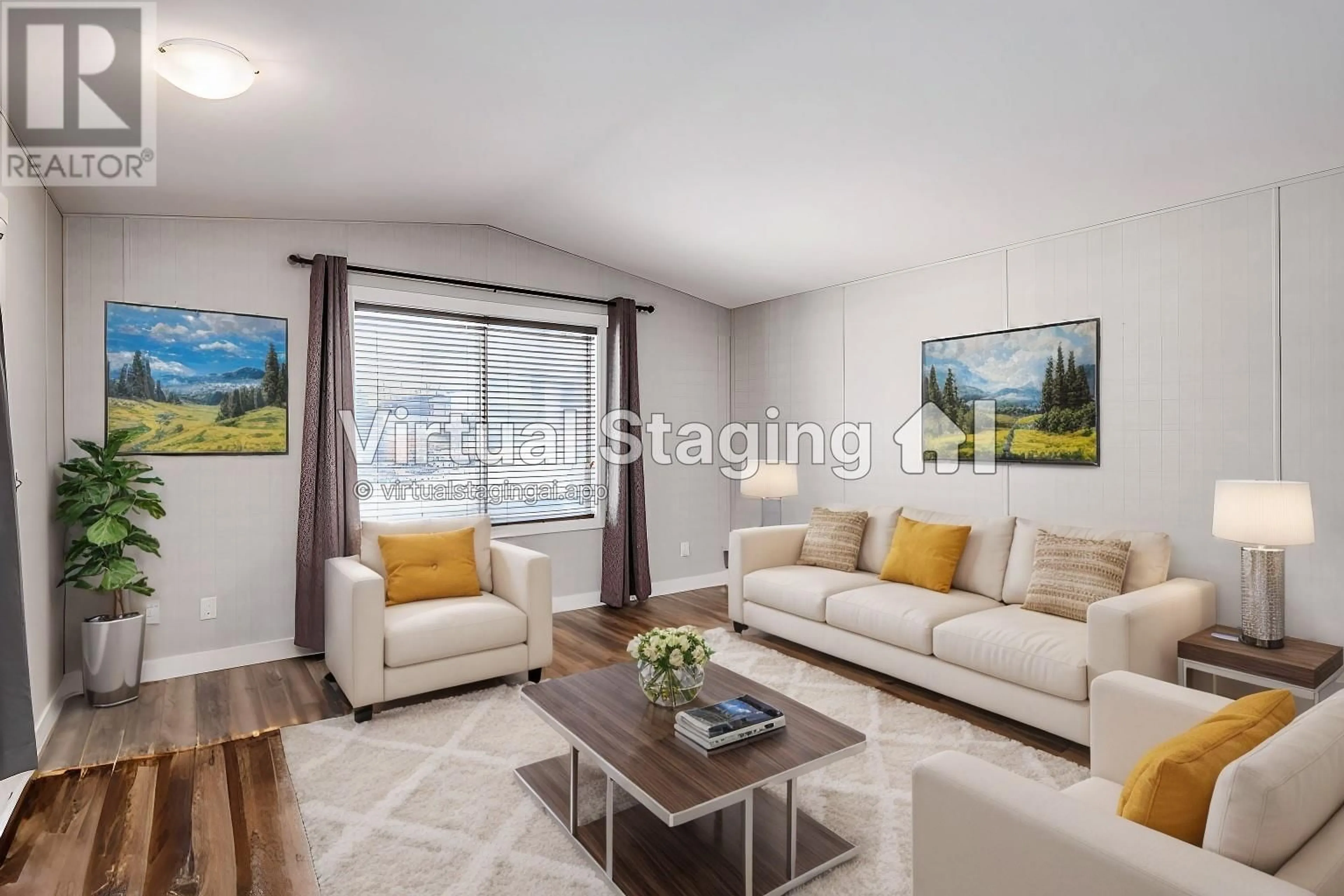 Living room with furniture, wood/laminate floor for 610 Katherine Road Unit# 62, Kelowna British Columbia V1Z3G2