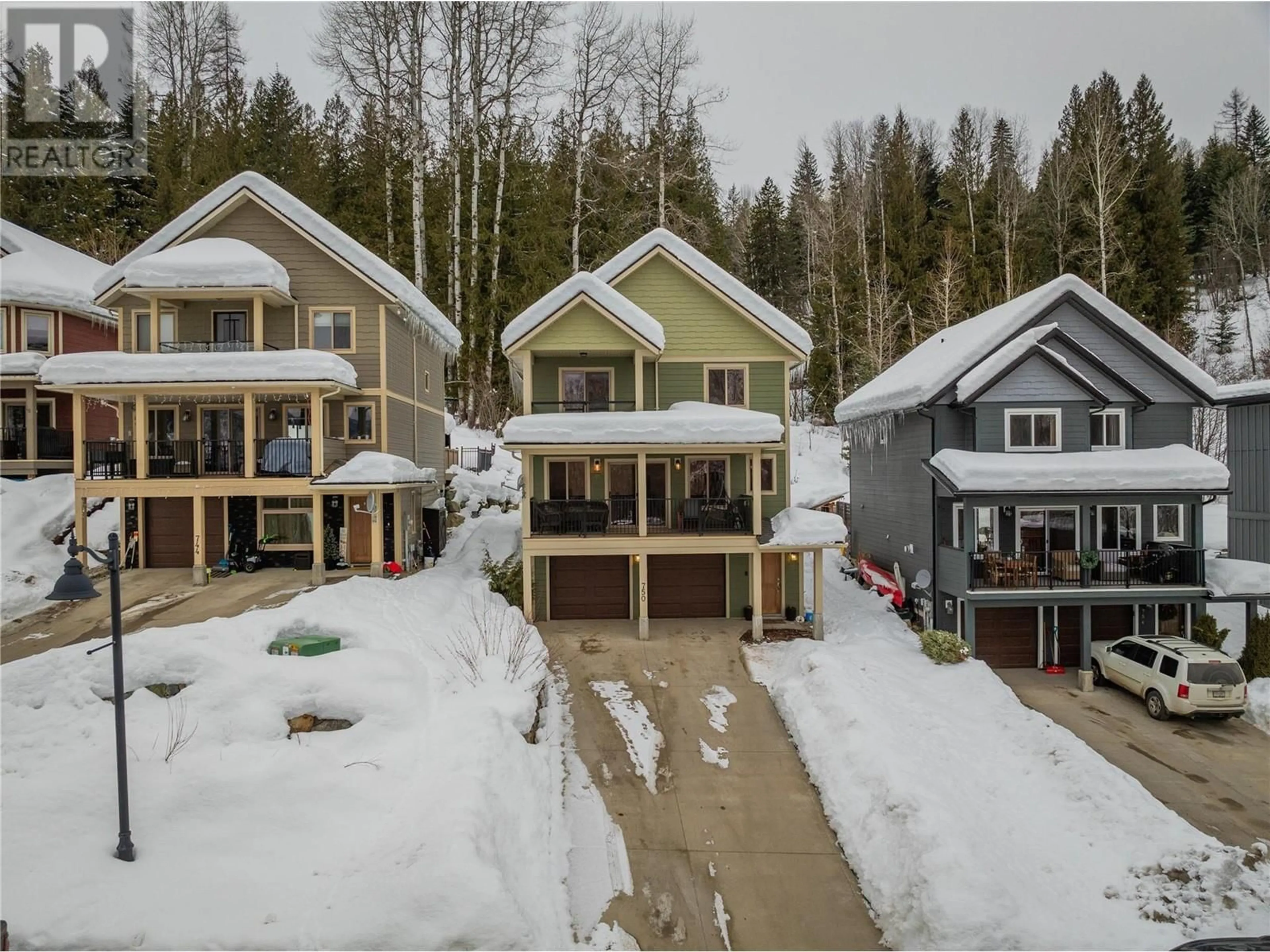 A pic from outside/outdoor area/front of a property/back of a property/a pic from drone, street for 750 REDSTONE Drive, Rossland British Columbia V0G1Y0