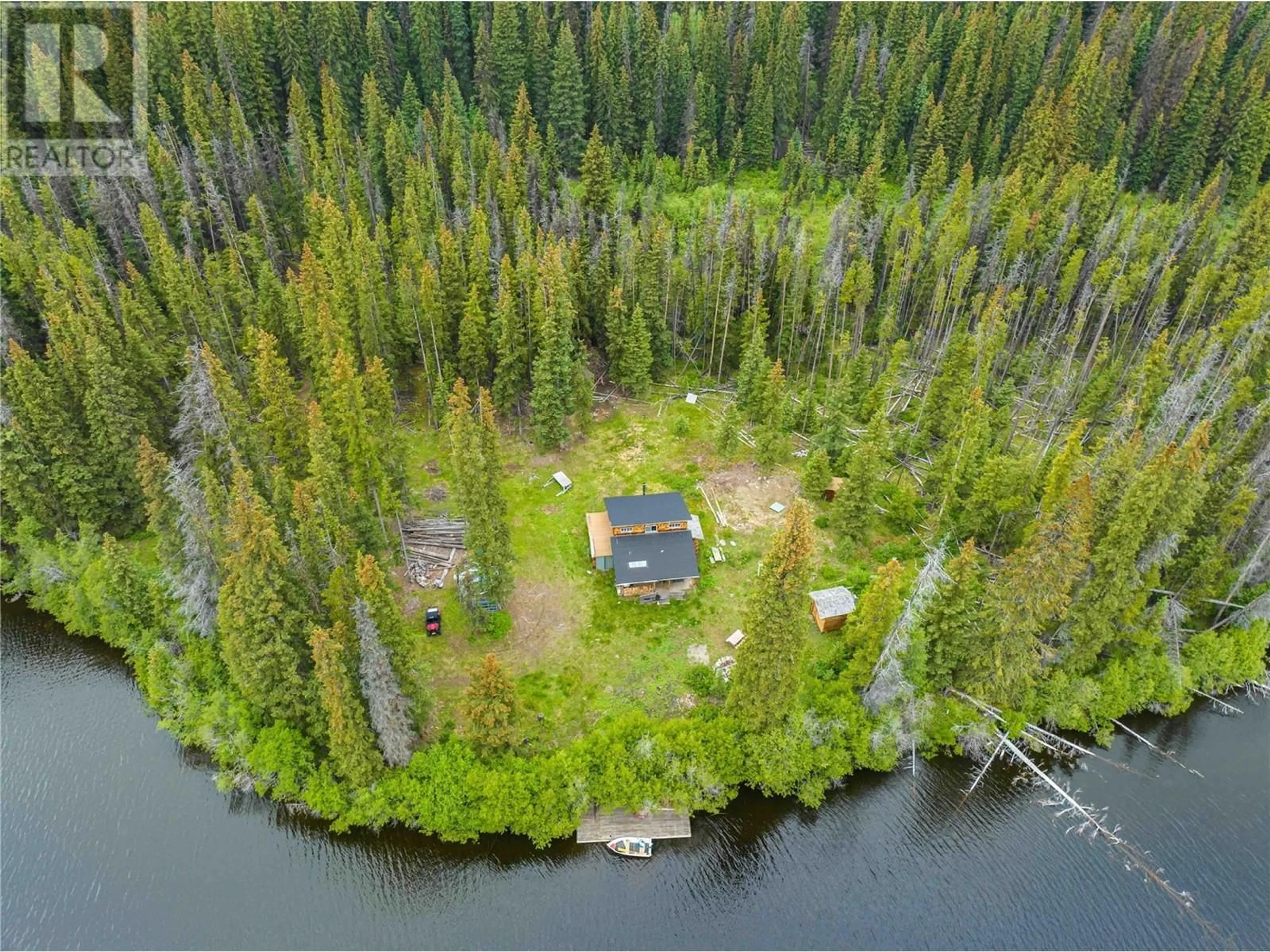 A pic from outside/outdoor area/front of a property/back of a property/a pic from drone, water/lake/river/ocean view for DL 5874 Face Lake, Logan Lake British Columbia V0K0B9