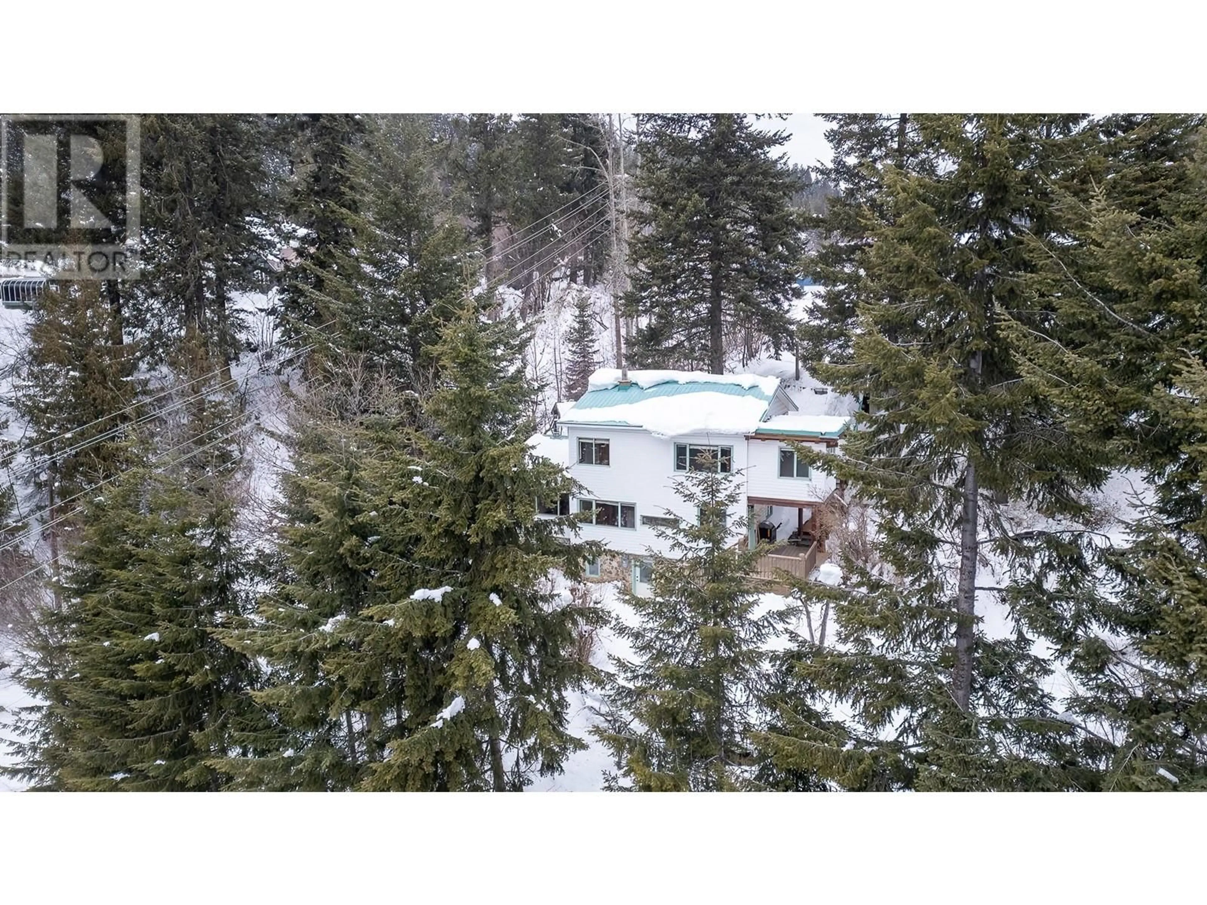 A pic from outside/outdoor area/front of a property/back of a property/a pic from drone, forest/trees view for 2090 Davis Street, Rossland British Columbia V0G1Y0