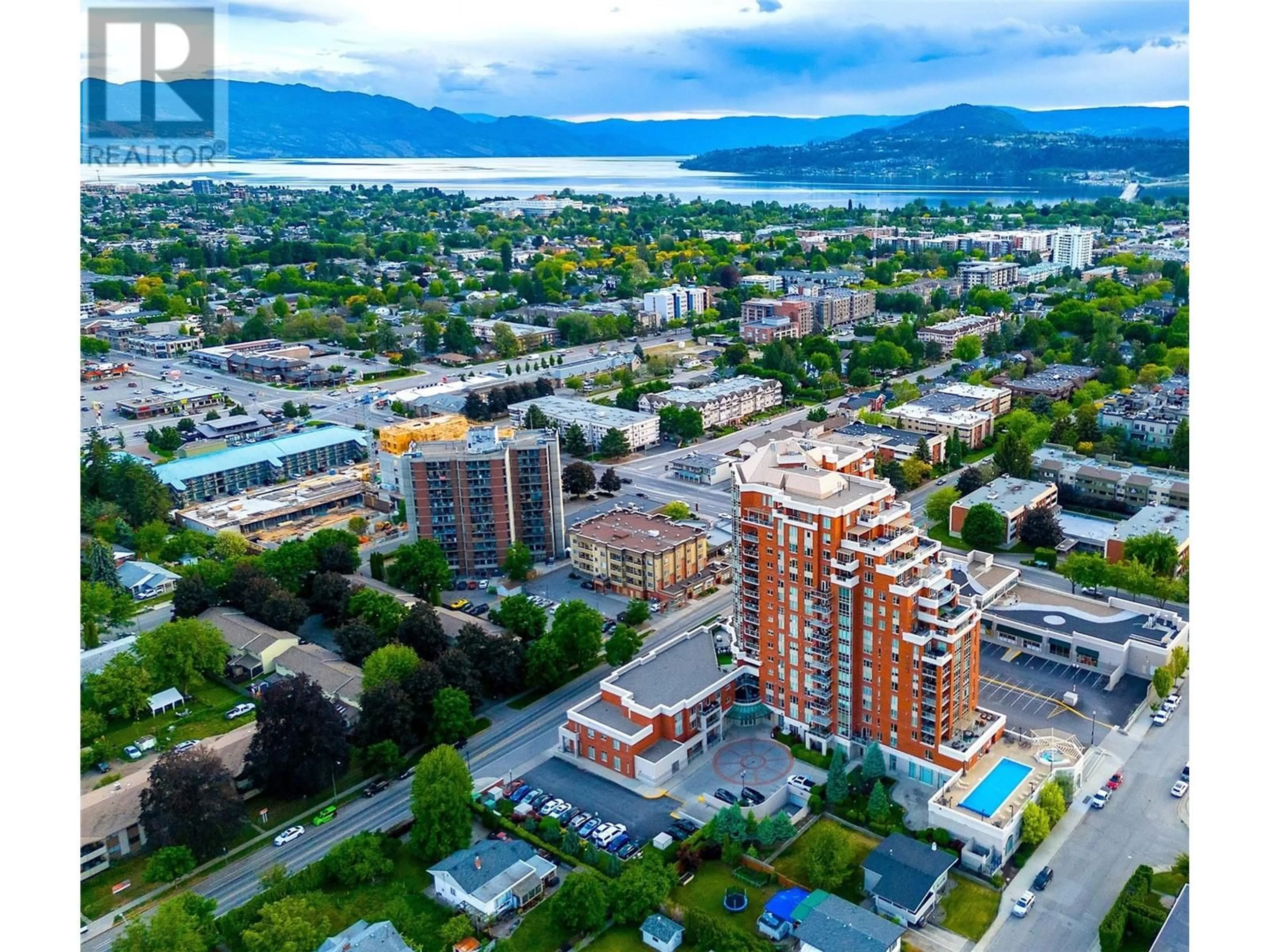 A pic from outside/outdoor area/front of a property/back of a property/a pic from drone, unknown for 1702 - 1160 BERNARD AVENUE, Kelowna British Columbia V1Y6R2