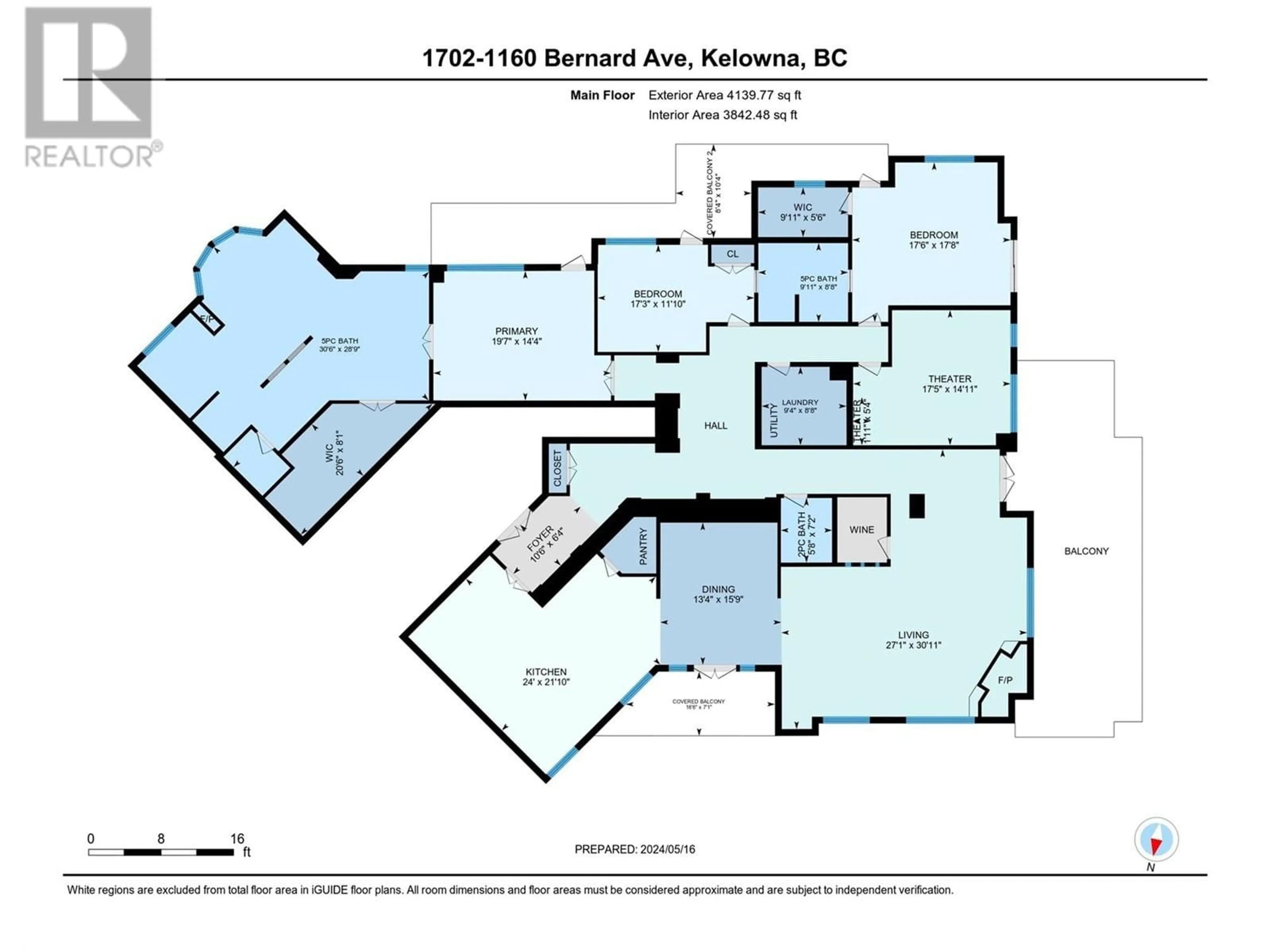 Floor plan for 1702 - 1160 BERNARD AVENUE, Kelowna British Columbia V1Y6R2