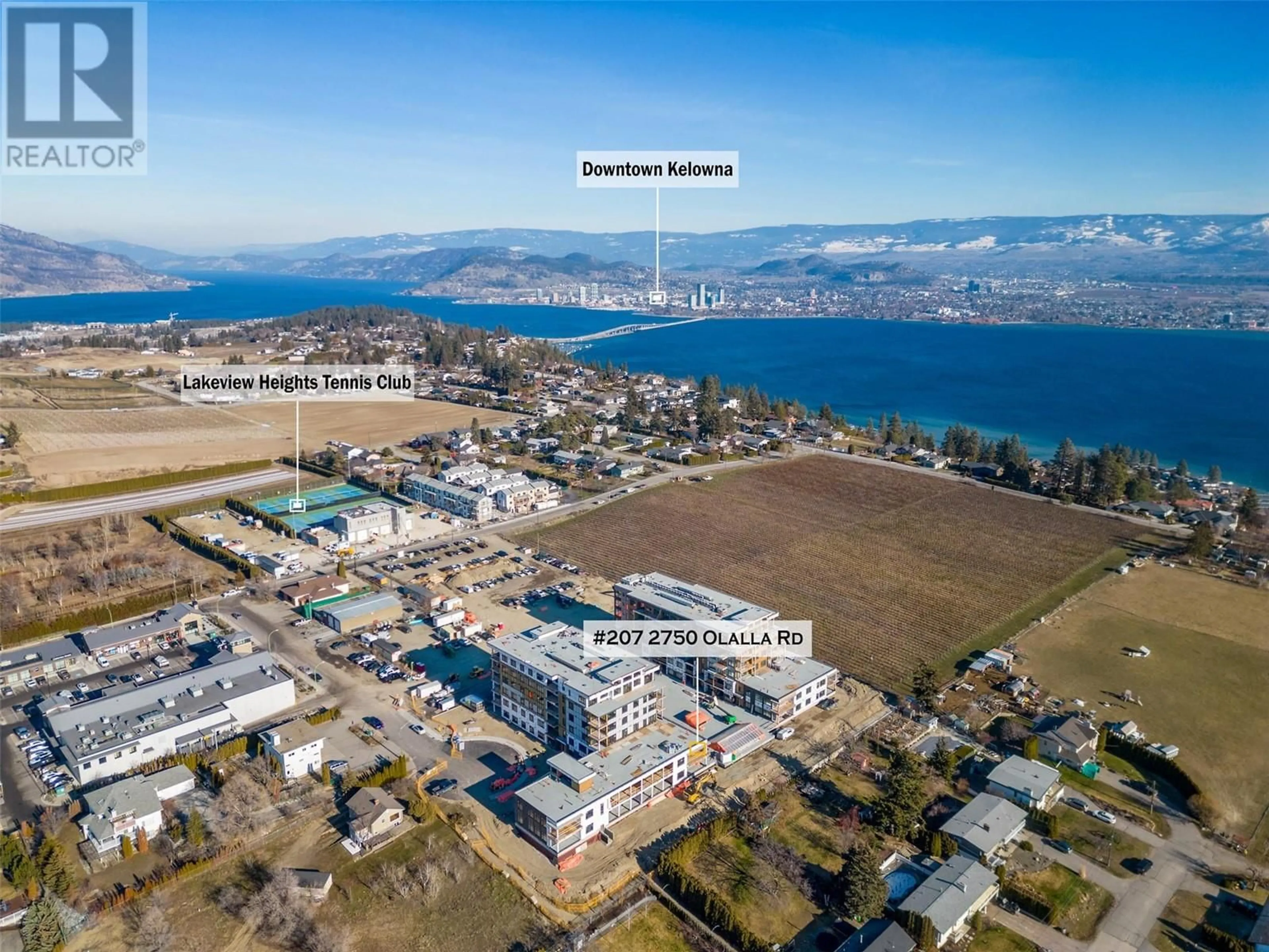 A pic from outside/outdoor area/front of a property/back of a property/a pic from drone, water/lake/river/ocean view for 2760 Olalla Road Unit# 207, West Kelowna British Columbia V1Z2A9