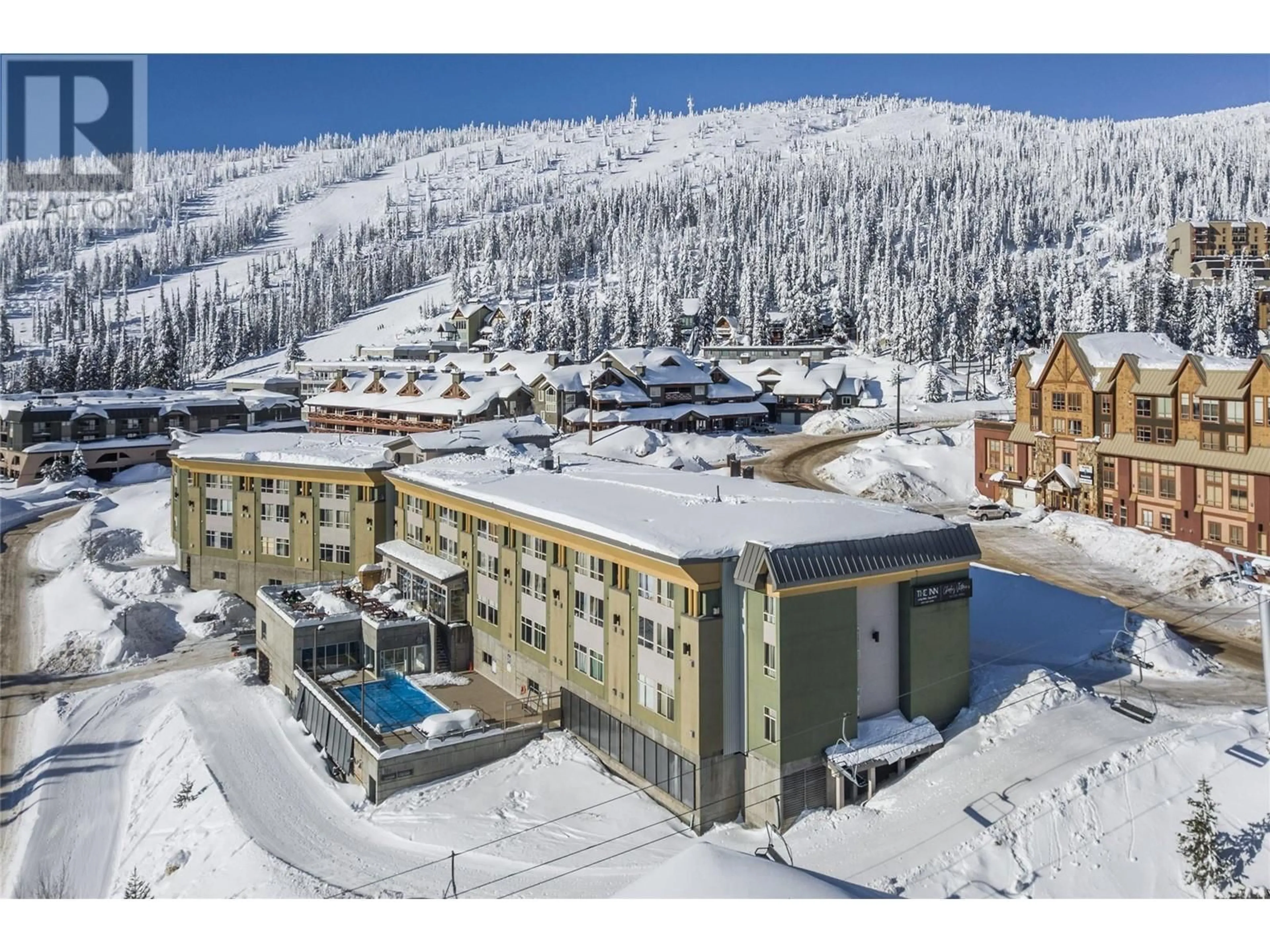 A pic from outside/outdoor area/front of a property/back of a property/a pic from drone, mountain view for 5340 Big White Road Unit# 327, Big White British Columbia V1P1P3