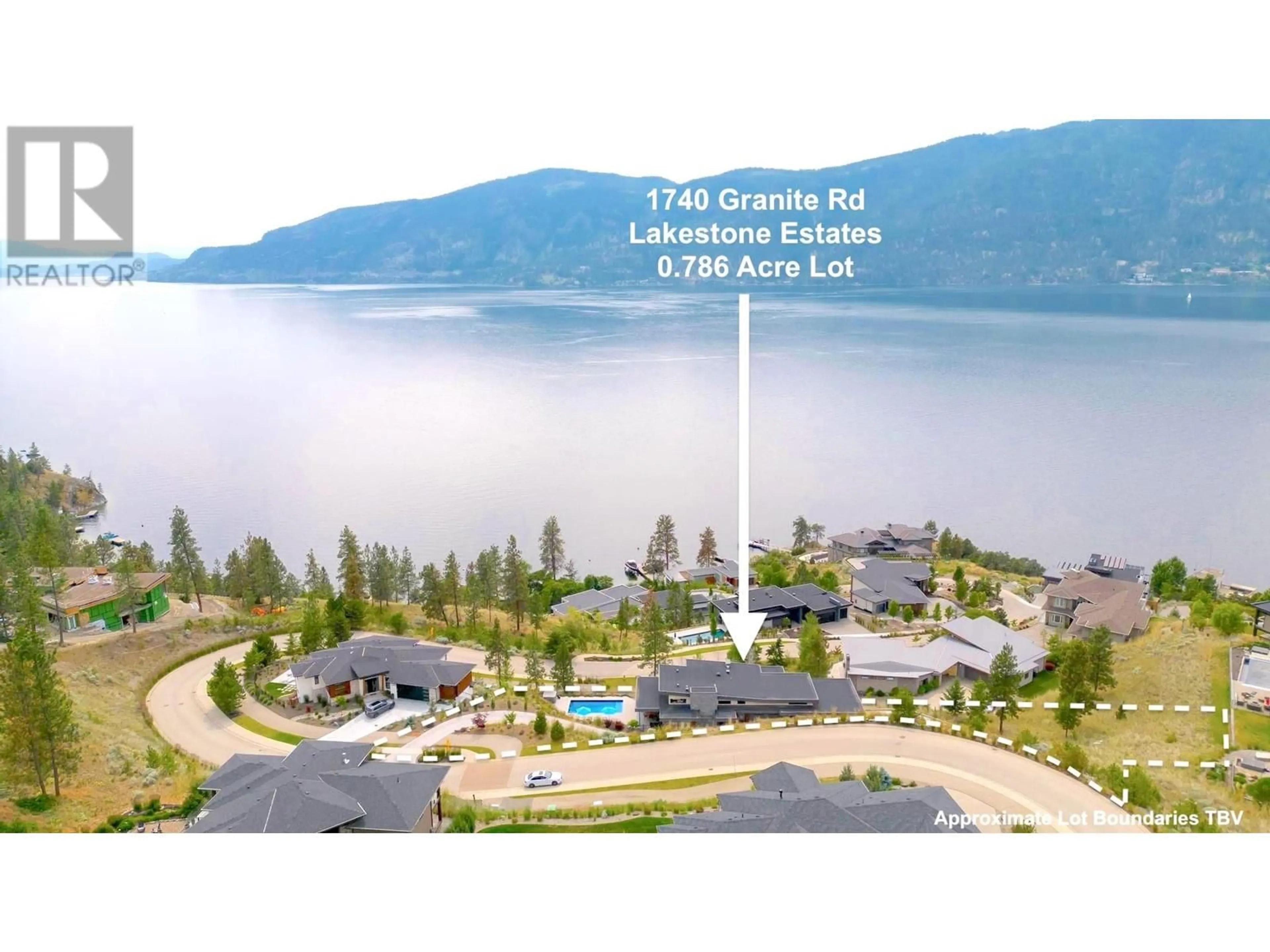 A pic from outside/outdoor area/front of a property/back of a property/a pic from drone, water/lake/river/ocean view for 1740 GRANITE ROAD, Lake Country British Columbia V4V1M9
