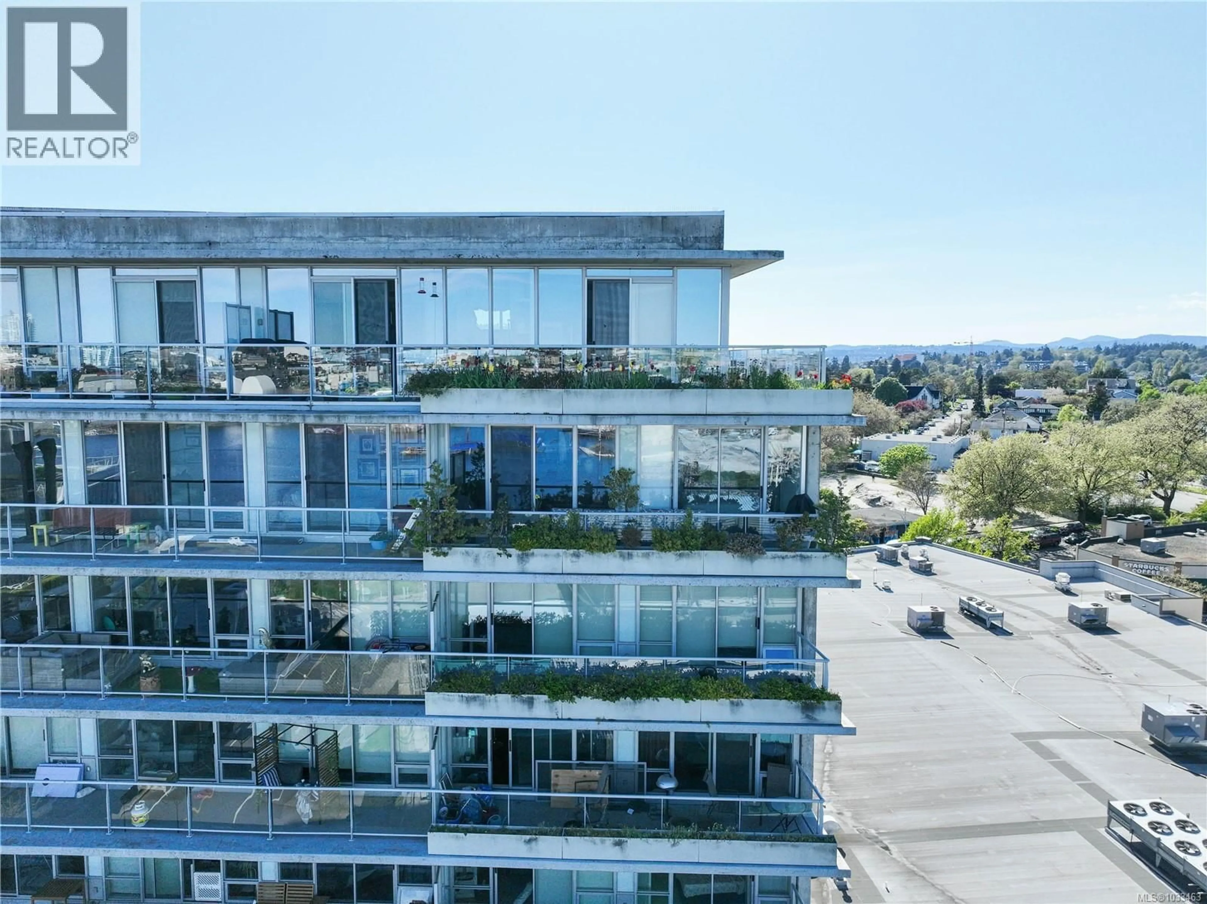 A pic from outside/outdoor area/front of a property/back of a property/a pic from drone, city buildings view from balcony for 1116 - 160 WILSON STREET, Victoria British Columbia V9A3P9