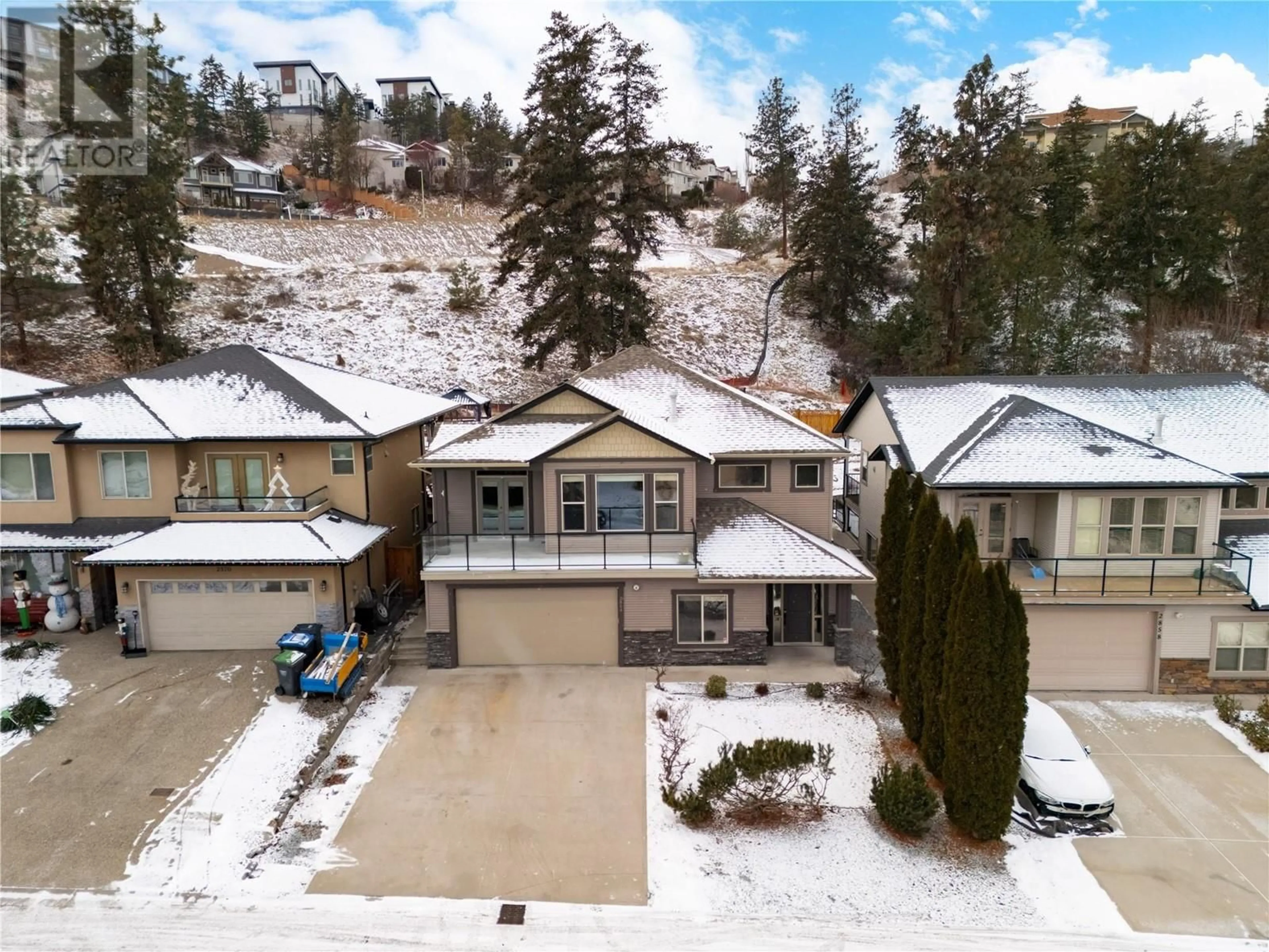 A pic from outside/outdoor area/front of a property/back of a property/a pic from drone, street for 2864 Bentley Road, West Kelowna British Columbia V4T3B3