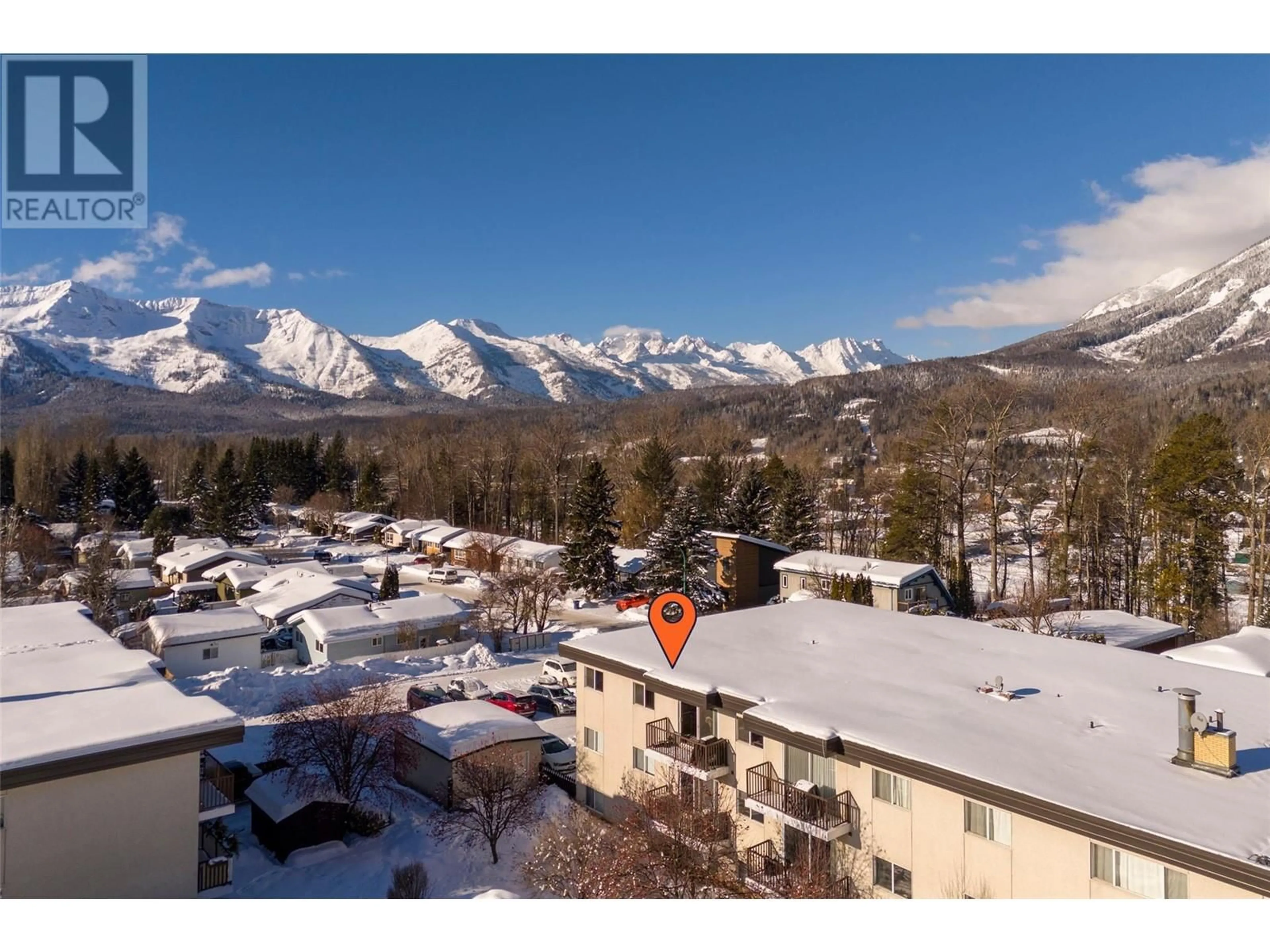 A pic from outside/outdoor area/front of a property/back of a property/a pic from drone, mountain view for 30 Ridgemont Avenue Unit# 305, Fernie British Columbia V0B1M2