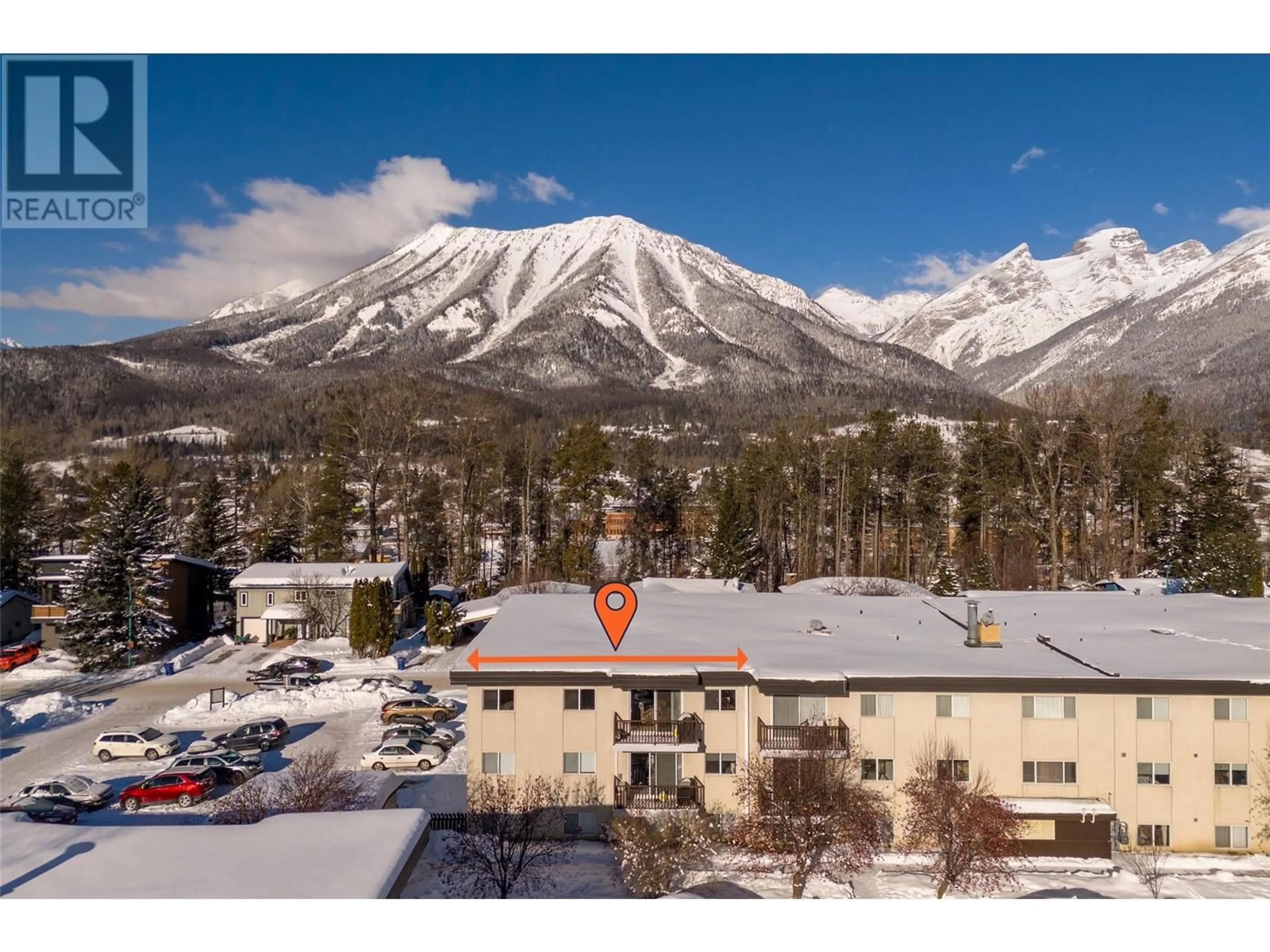 A pic from outside/outdoor area/front of a property/back of a property/a pic from drone, mountain view for 30 Ridgemont Avenue Unit# 305, Fernie British Columbia V0B1M2