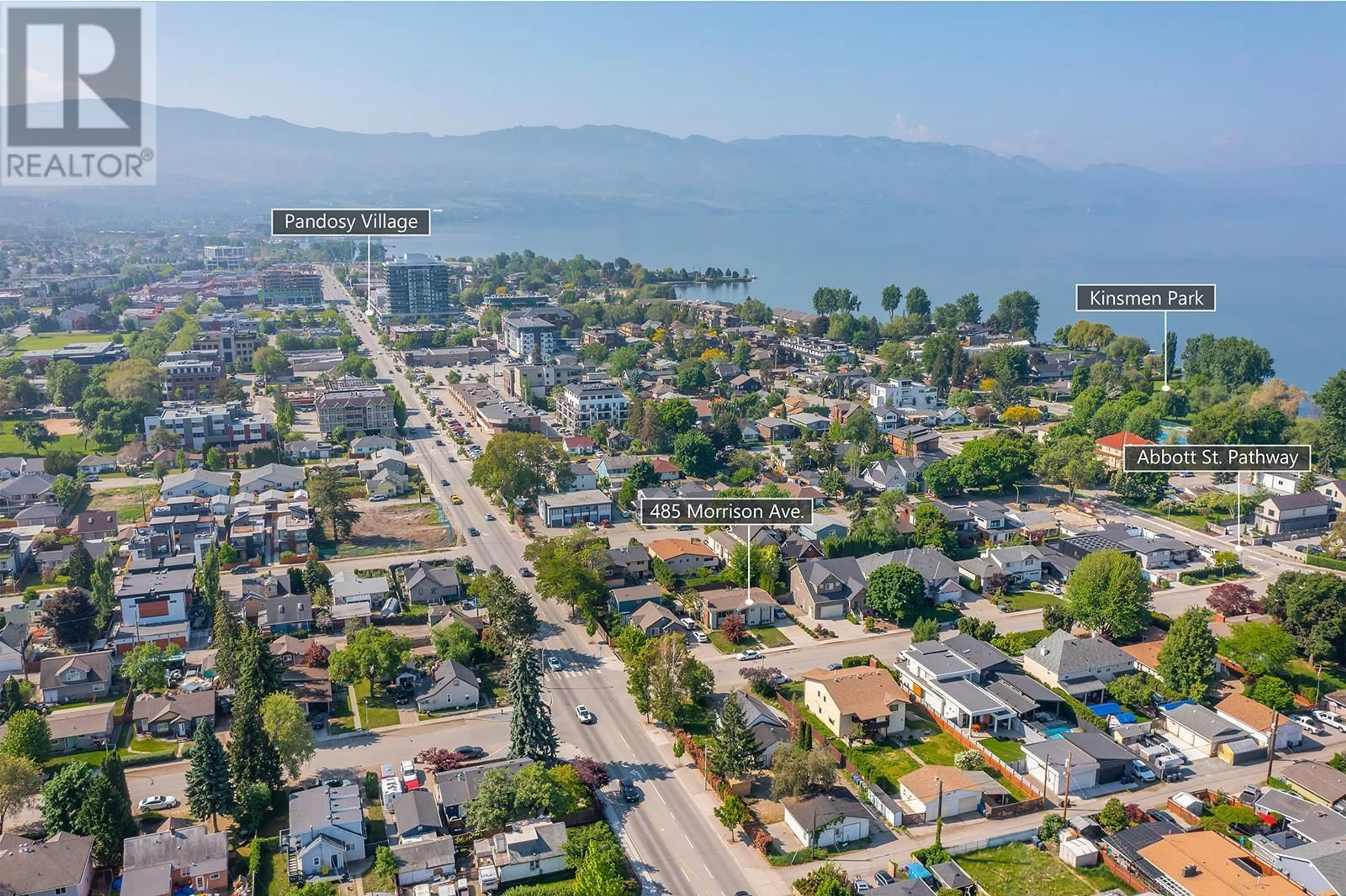 A pic from outside/outdoor area/front of a property/back of a property/a pic from drone, mountain view for 485 MORRISON AVENUE, Kelowna British Columbia V1Y5E1