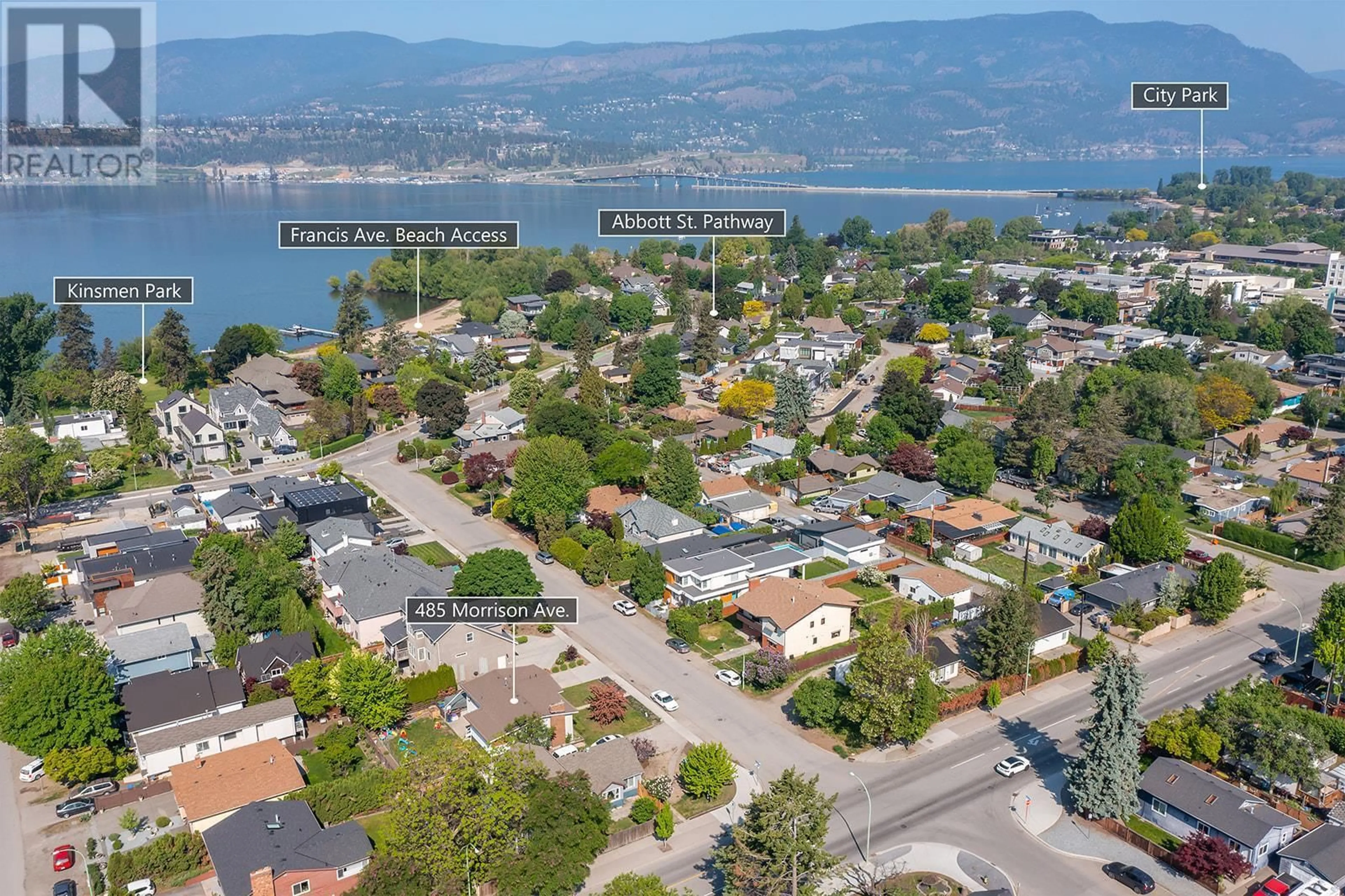 A pic from outside/outdoor area/front of a property/back of a property/a pic from drone, water/lake/river/ocean view for 485 MORRISON AVENUE, Kelowna British Columbia V1Y5E1