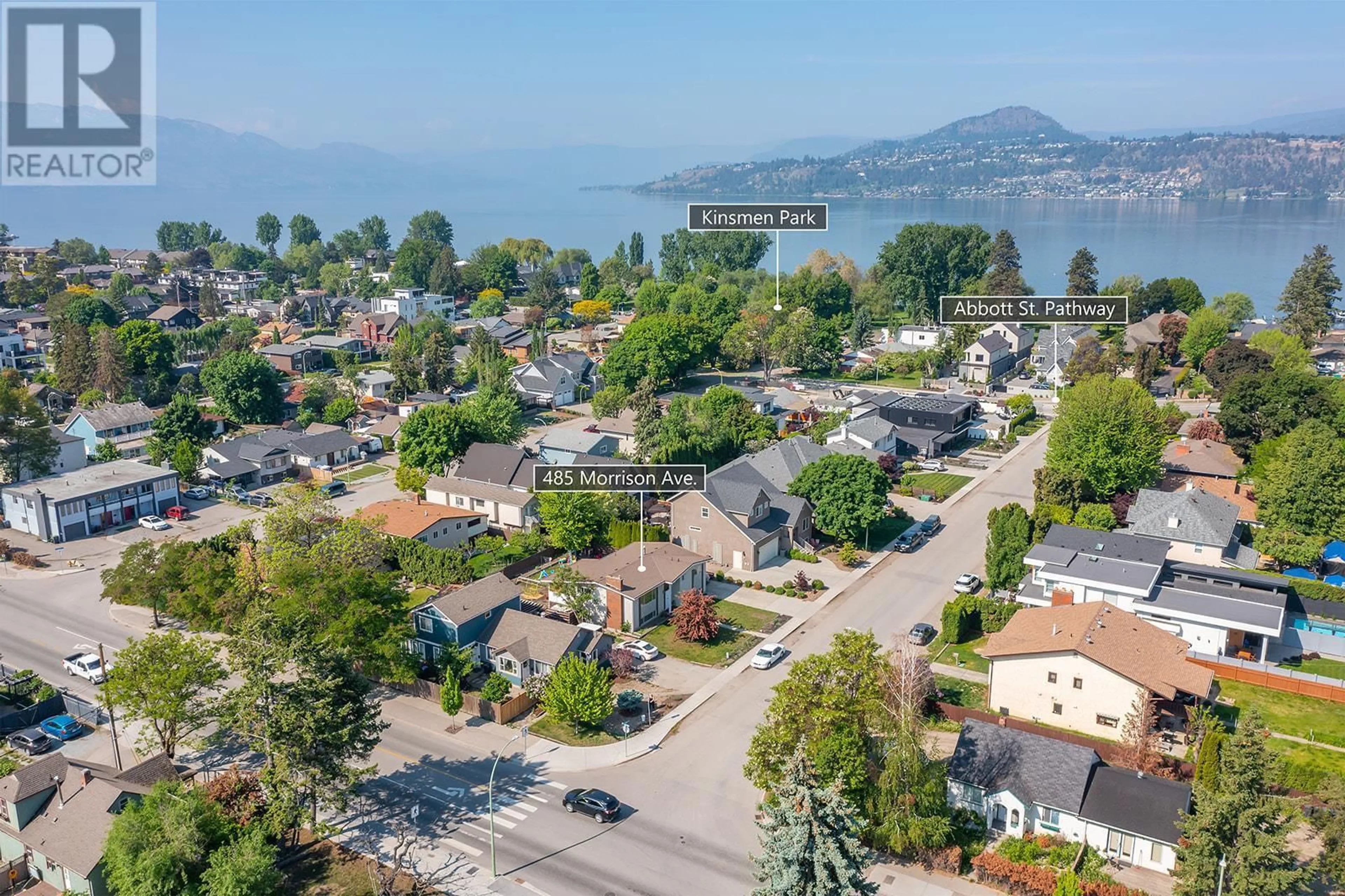 A pic from outside/outdoor area/front of a property/back of a property/a pic from drone, water/lake/river/ocean view for 485 MORRISON AVENUE, Kelowna British Columbia V1Y5E1