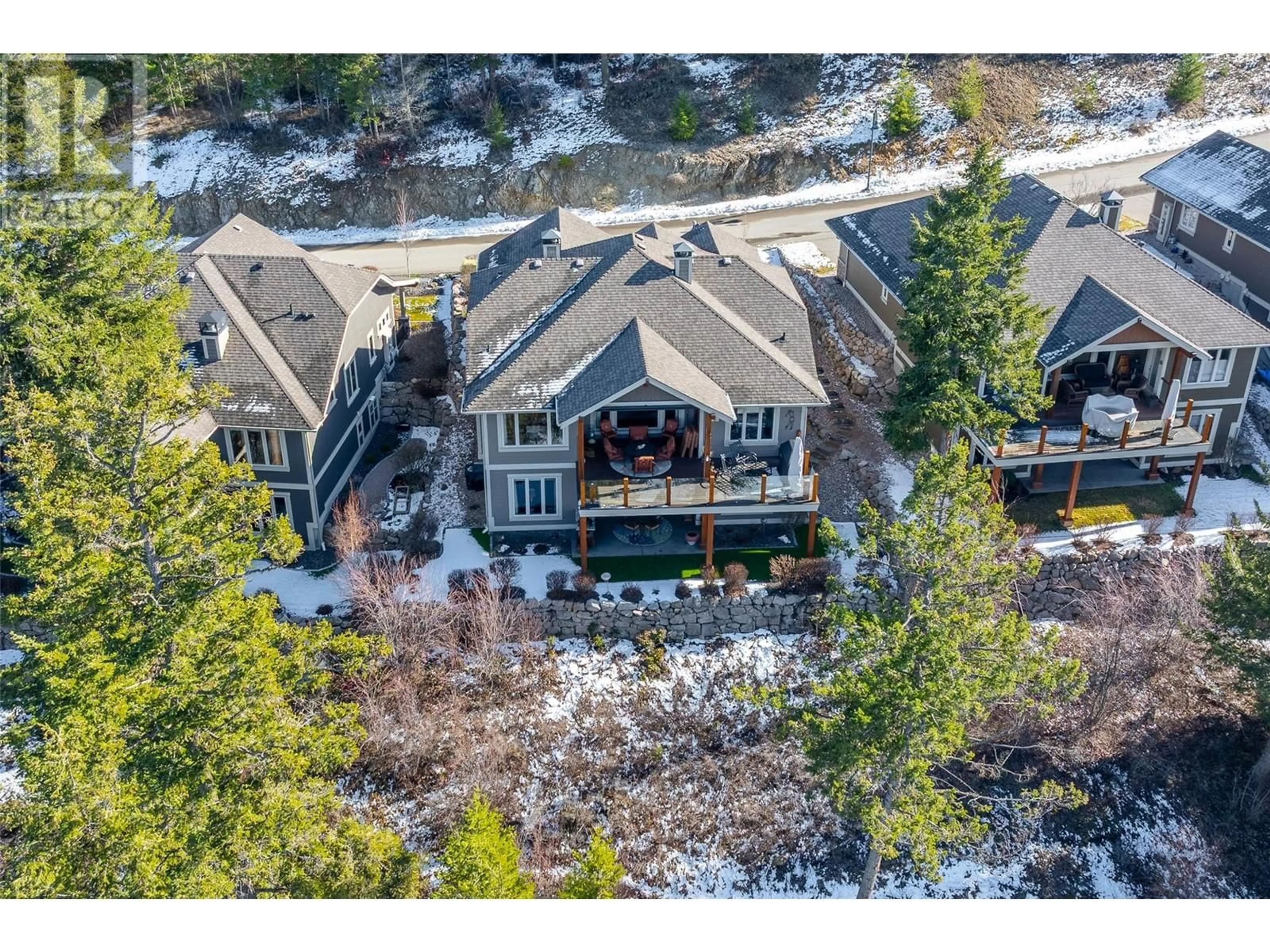 A pic from outside/outdoor area/front of a property/back of a property/a pic from drone, mountain view for 314 DORMIE POINT, Vernon British Columbia V1H1Y6