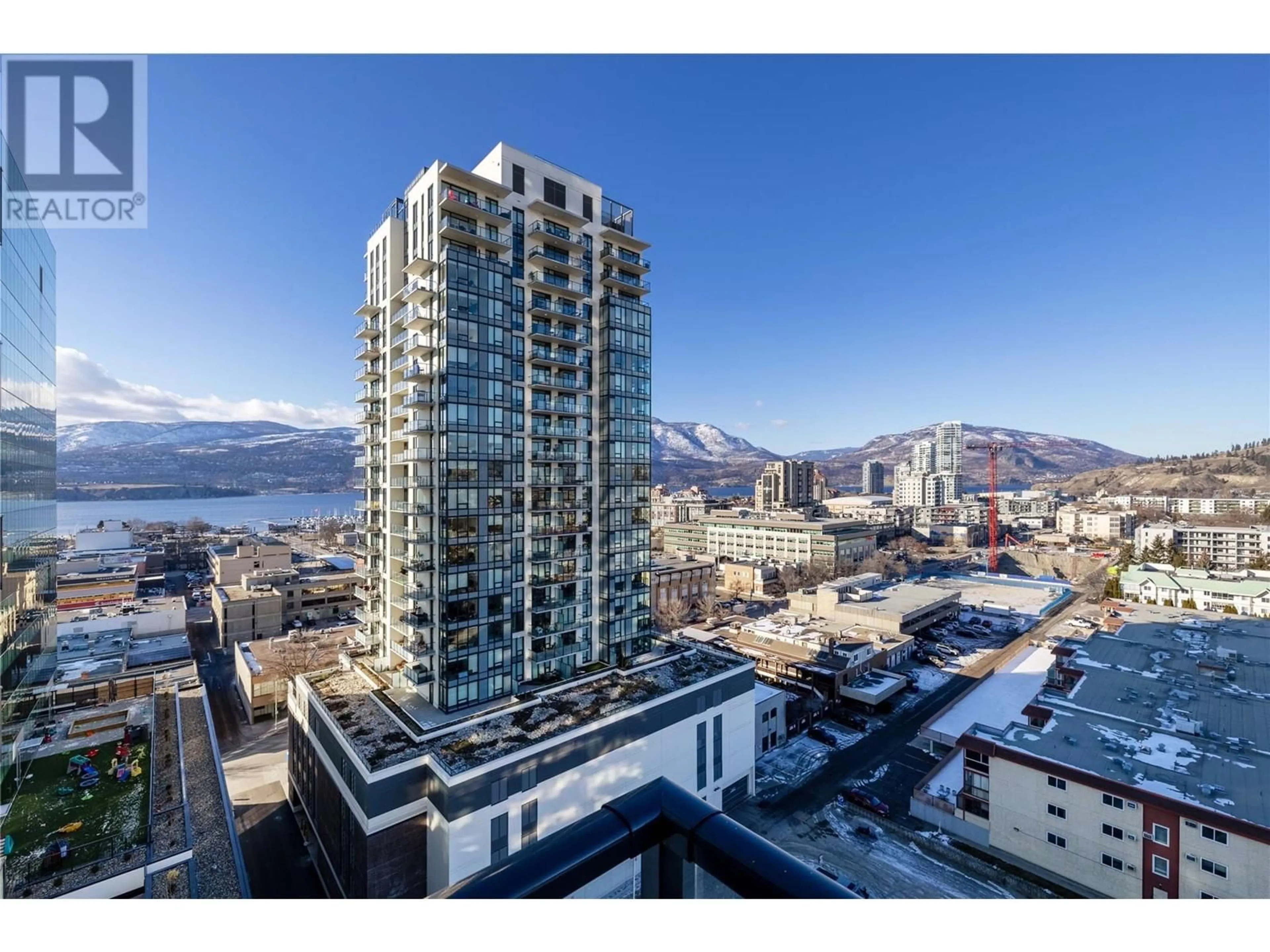 A pic from outside/outdoor area/front of a property/back of a property/a pic from drone, city buildings view from balcony for 1309 - 1488 BERTRAM STREET, Kelowna British Columbia V1Y0M6