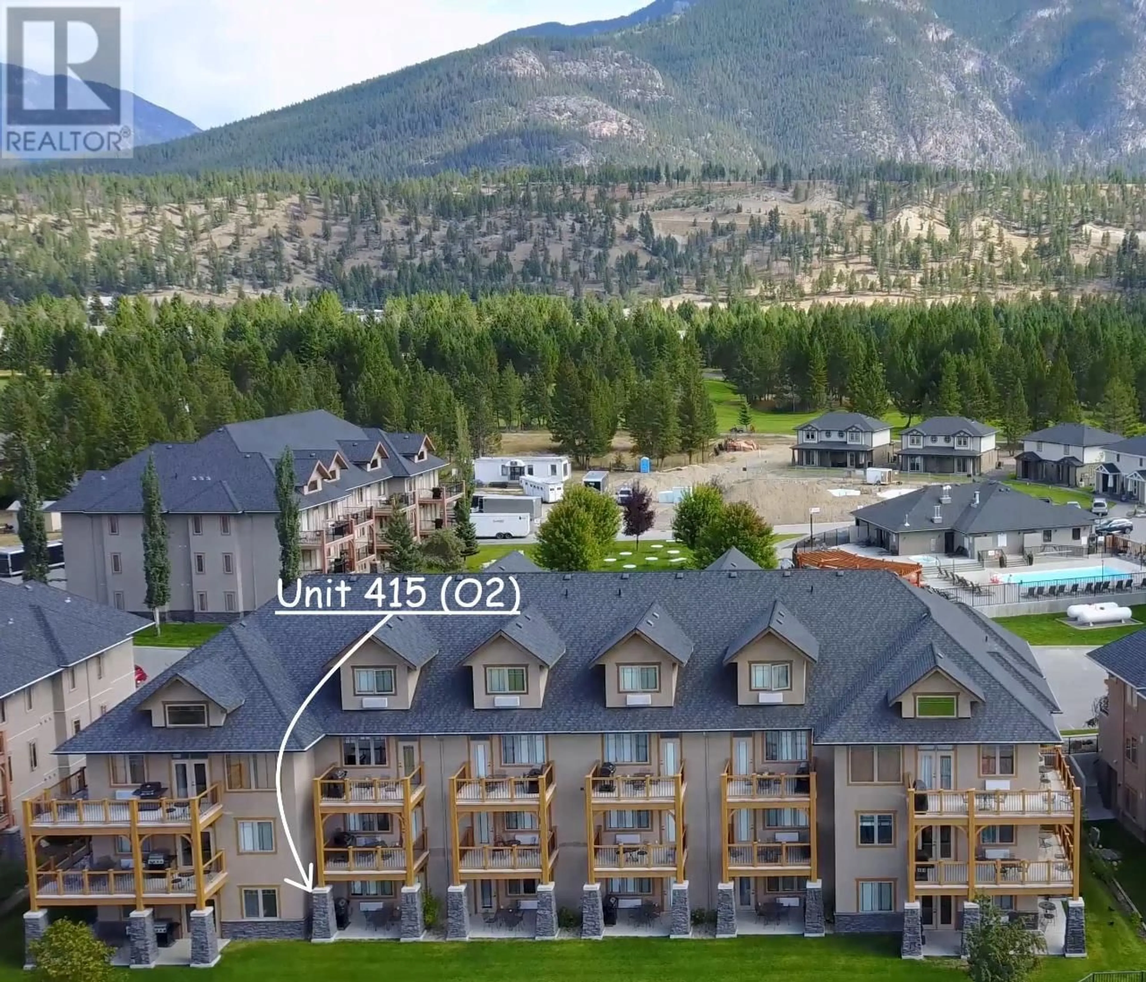 A pic from outside/outdoor area/front of a property/back of a property/a pic from drone, mountain view for 400 BIGHORN Boulevard Unit# 415 O2, Radium Hot Springs British Columbia V0A1M0