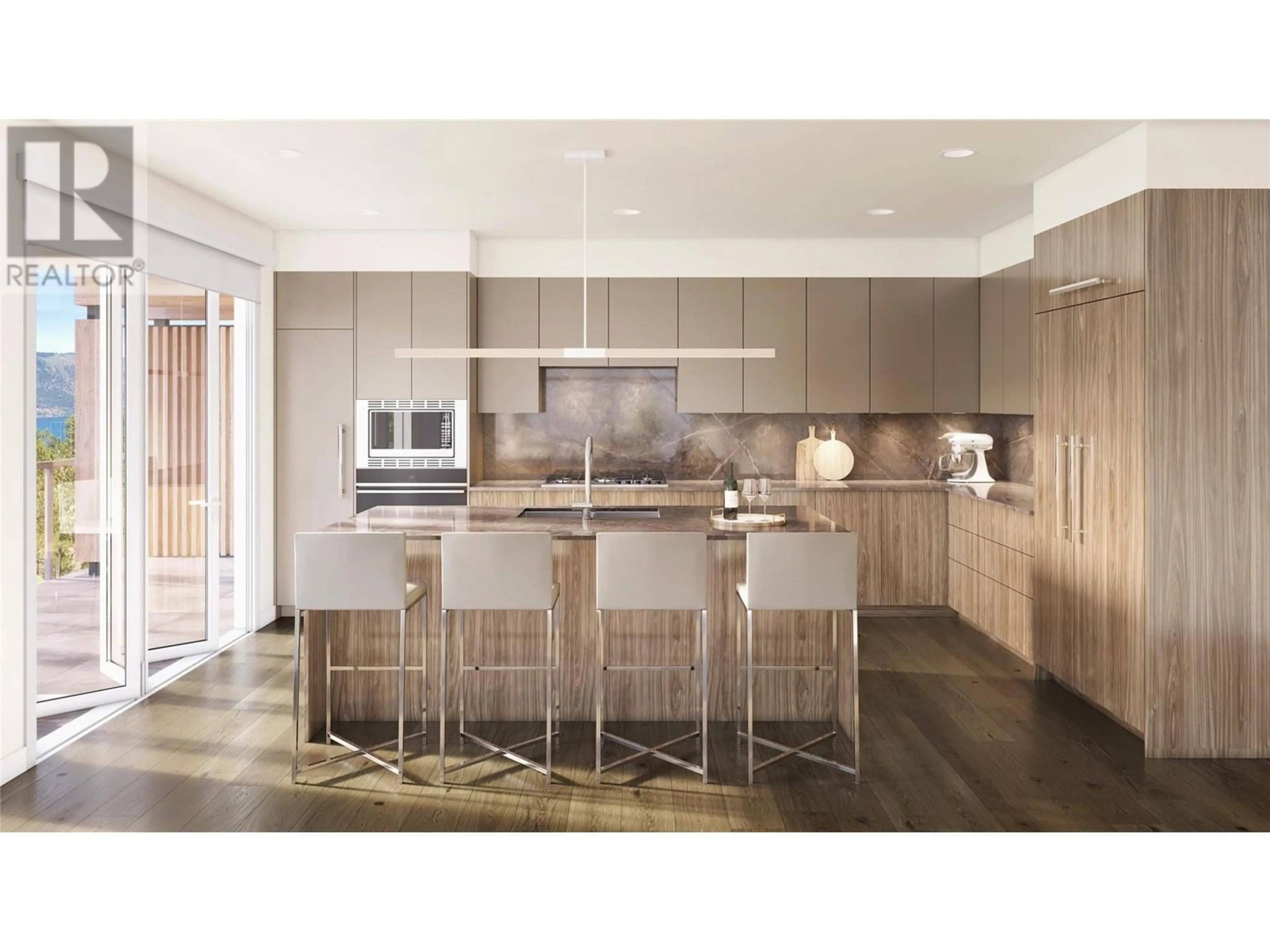 Contemporary kitchen, wood/laminate floor for 204 - 9654 BENCHLAND DRIVE, Lake Country British Columbia V4V1N3