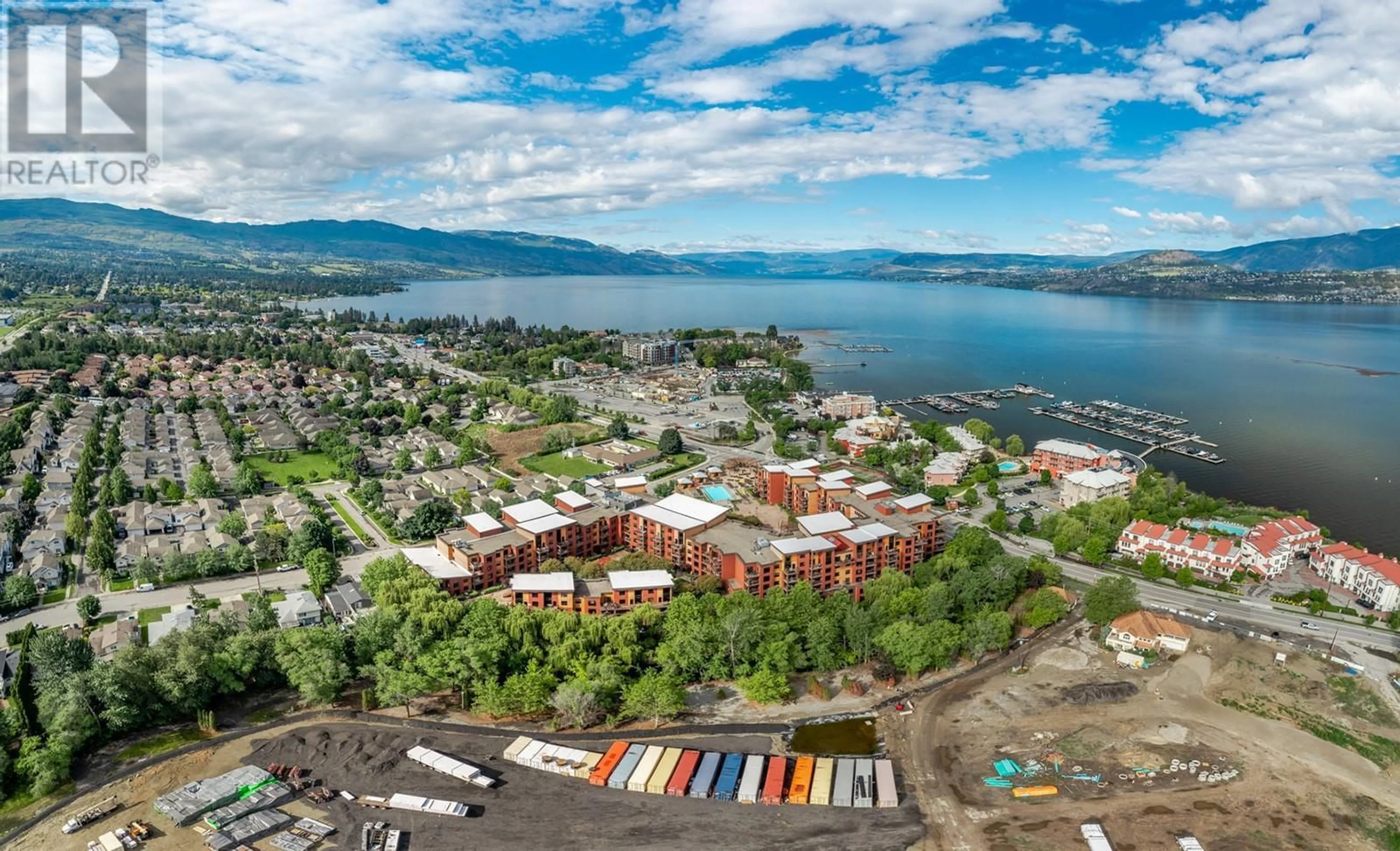 A pic from outside/outdoor area/front of a property/back of a property/a pic from drone, water/lake/river/ocean view for 321 - 654 COOK ROAD, Kelowna British Columbia V1W3G7
