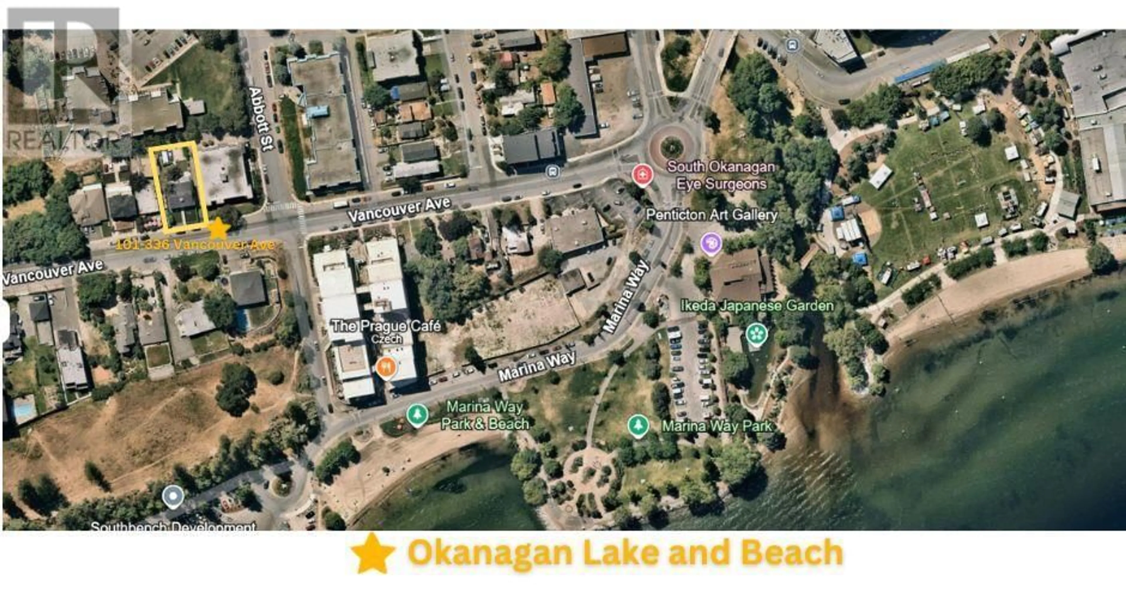 A pic from outside/outdoor area/front of a property/back of a property/a pic from drone, water/lake/river/ocean view for 101 - 336 VANCOUVER AVENUE, Penticton British Columbia V2A1A5