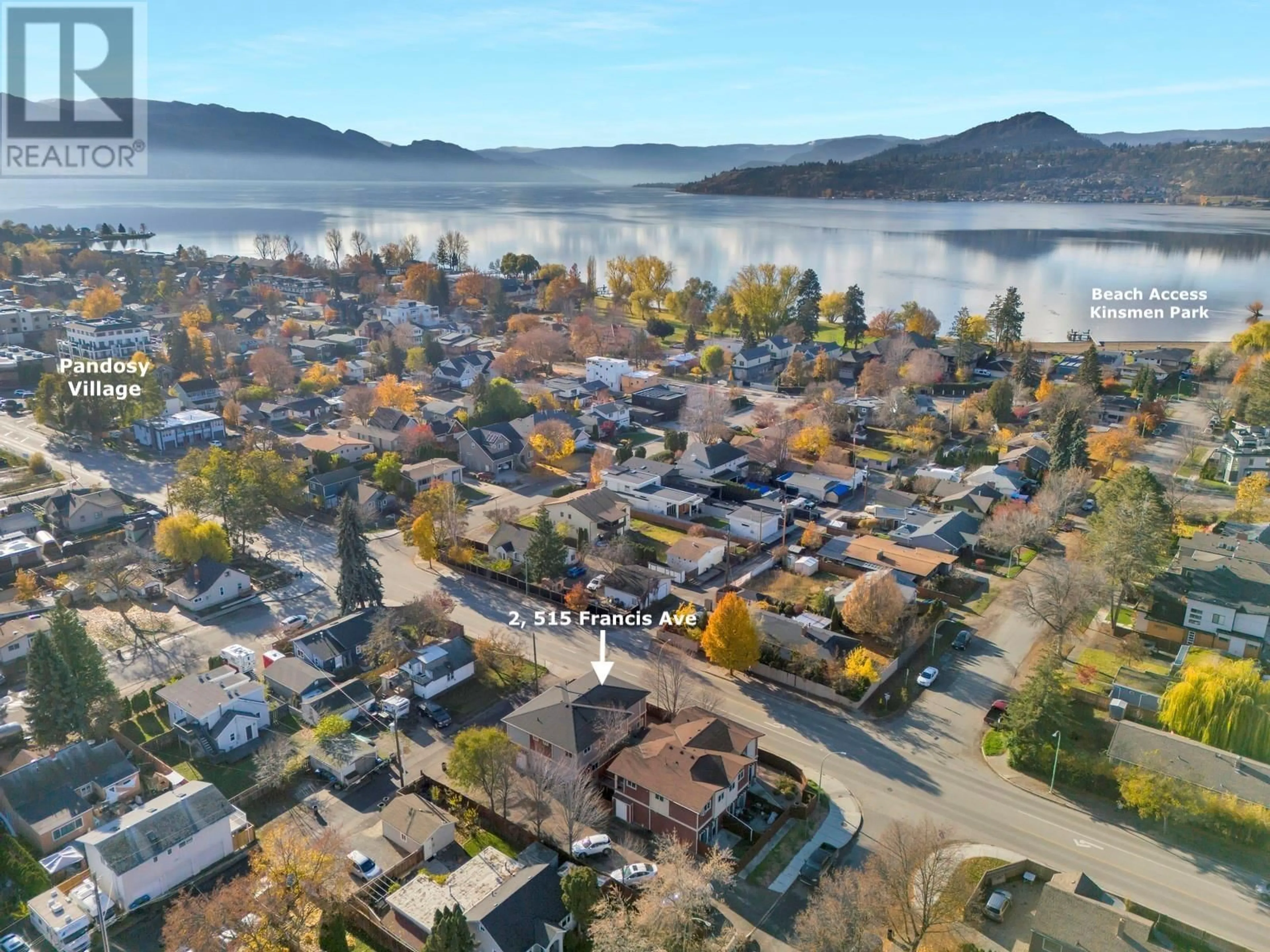 A pic from outside/outdoor area/front of a property/back of a property/a pic from drone, water/lake/river/ocean view for 515 Francis Avenue Unit# 2, Kelowna British Columbia V1Y5G4