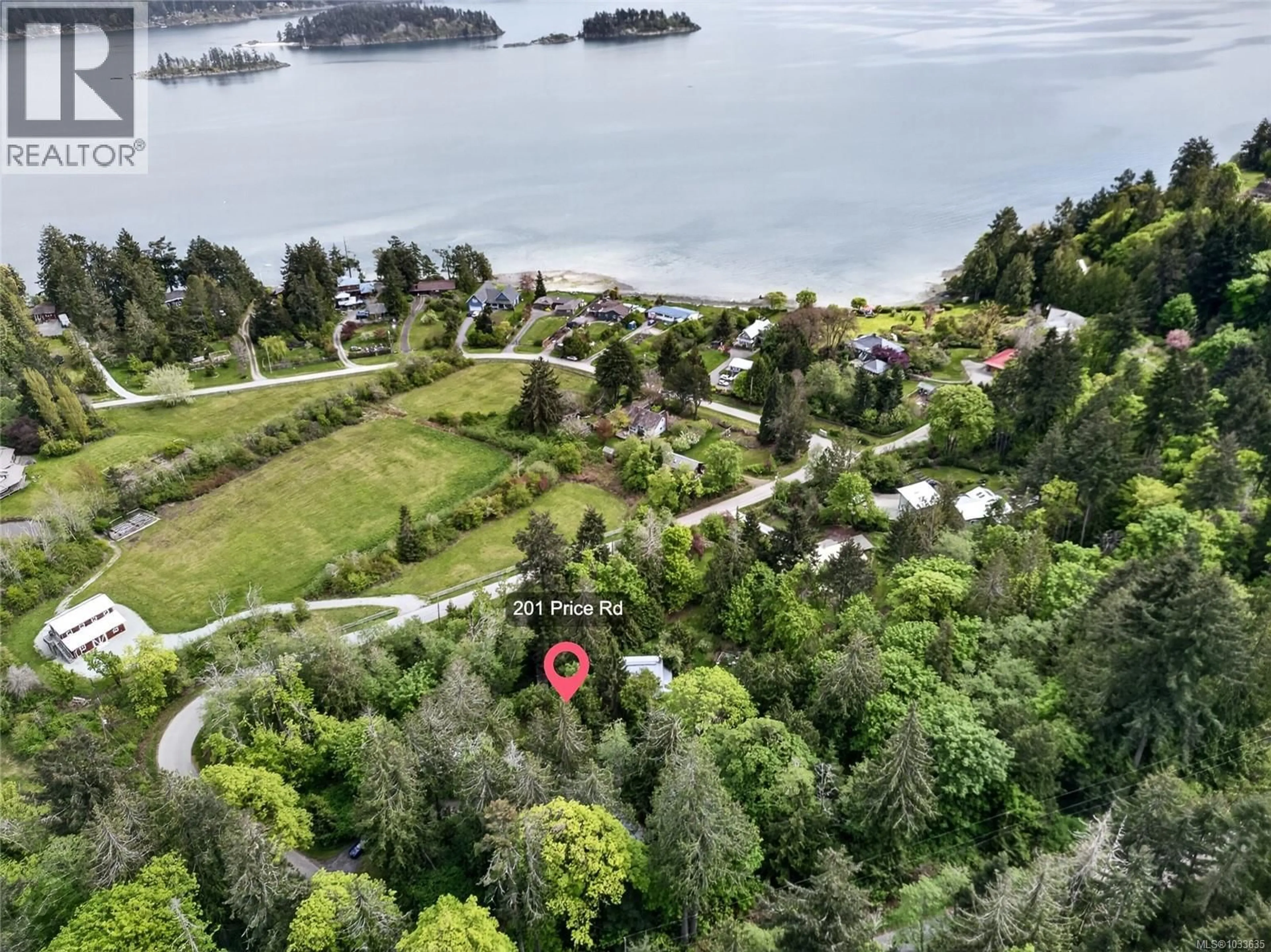 A pic from outside/outdoor area/front of a property/back of a property/a pic from drone, water/lake/river/ocean view for 201 PRICE ROAD, Salt Spring British Columbia V8K2E9
