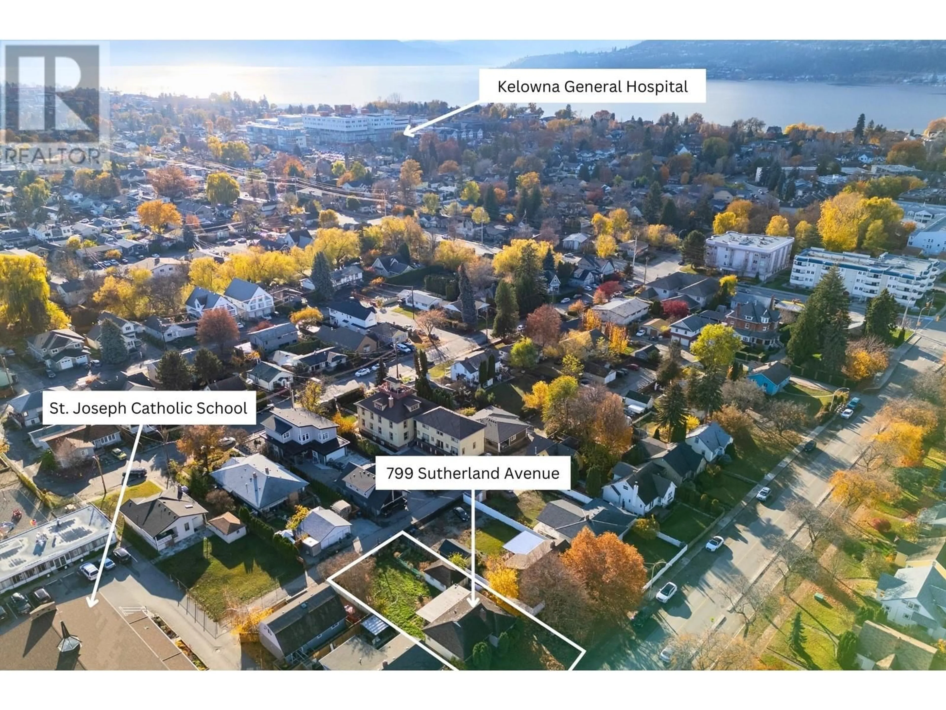 A pic from outside/outdoor area/front of a property/back of a property/a pic from drone, street for 799 SUTHERLAND AVENUE, Kelowna British Columbia V1Y5X4