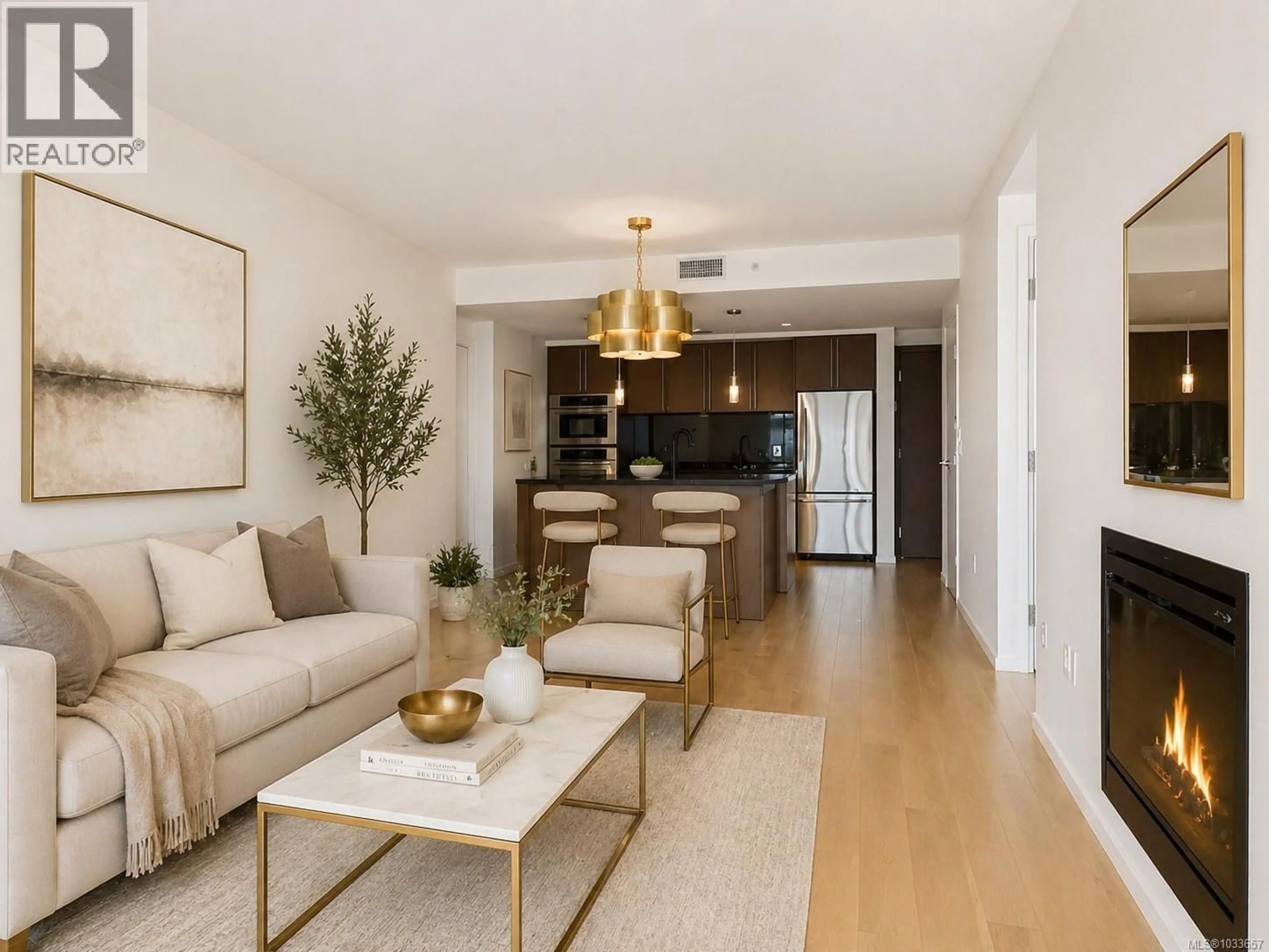 Living room with furniture, wood/laminate floor for 208 - 100 SAGHALIE ROAD, Victoria British Columbia V9A0A1