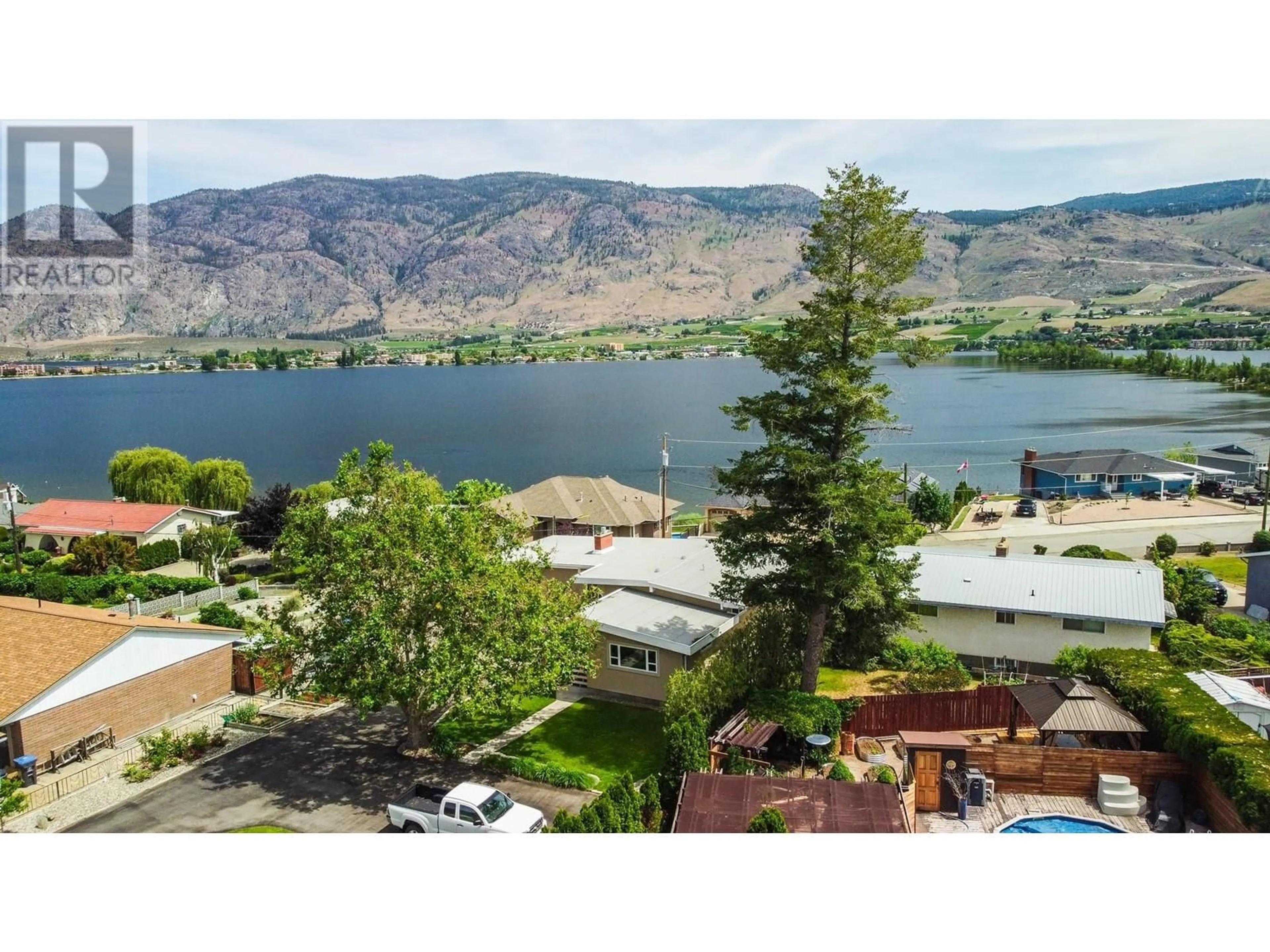 A pic from outside/outdoor area/front of a property/back of a property/a pic from drone, water/lake/river/ocean view for 3610 JASMINE DRIVE, Osoyoos British Columbia V0H1V1