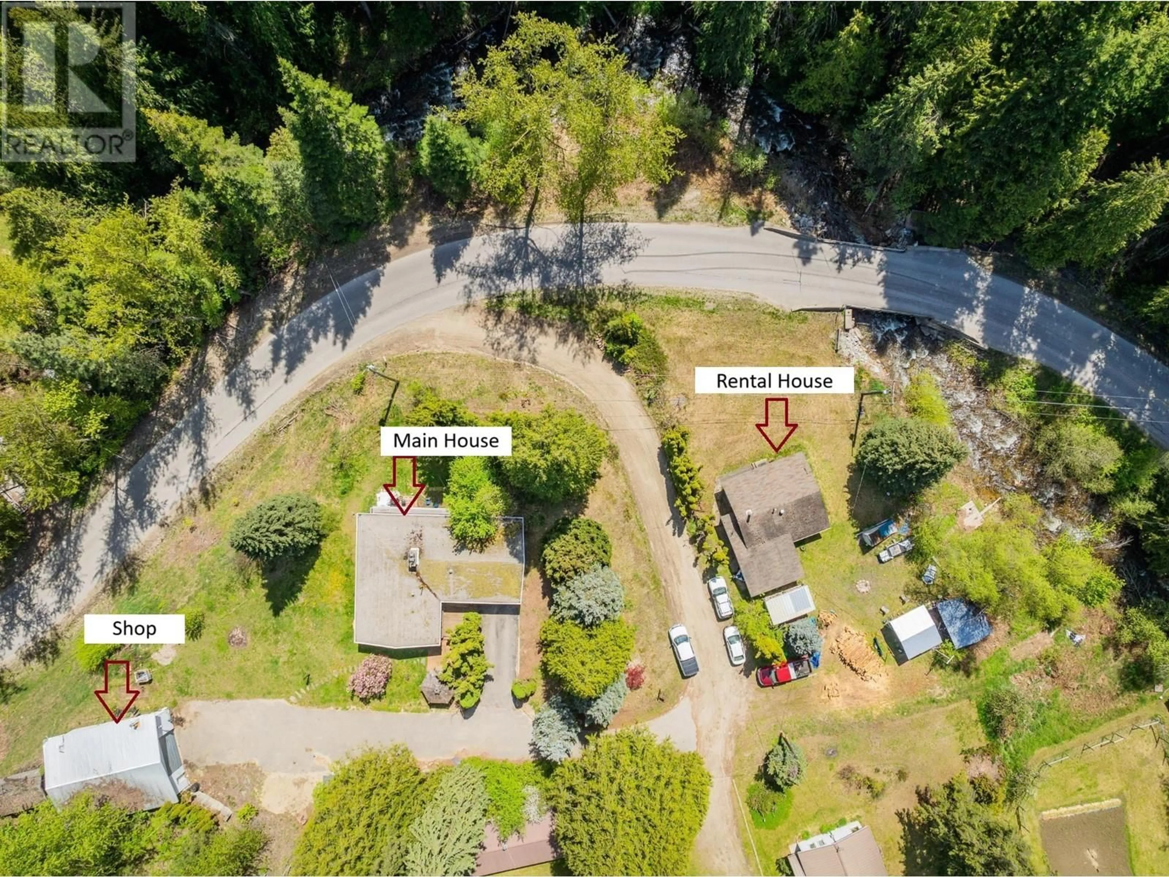 A pic from outside/outdoor area/front of a property/back of a property/a pic from drone, forest/trees view for 3650 PLACE Road, Crescent Valley British Columbia V0G1H0