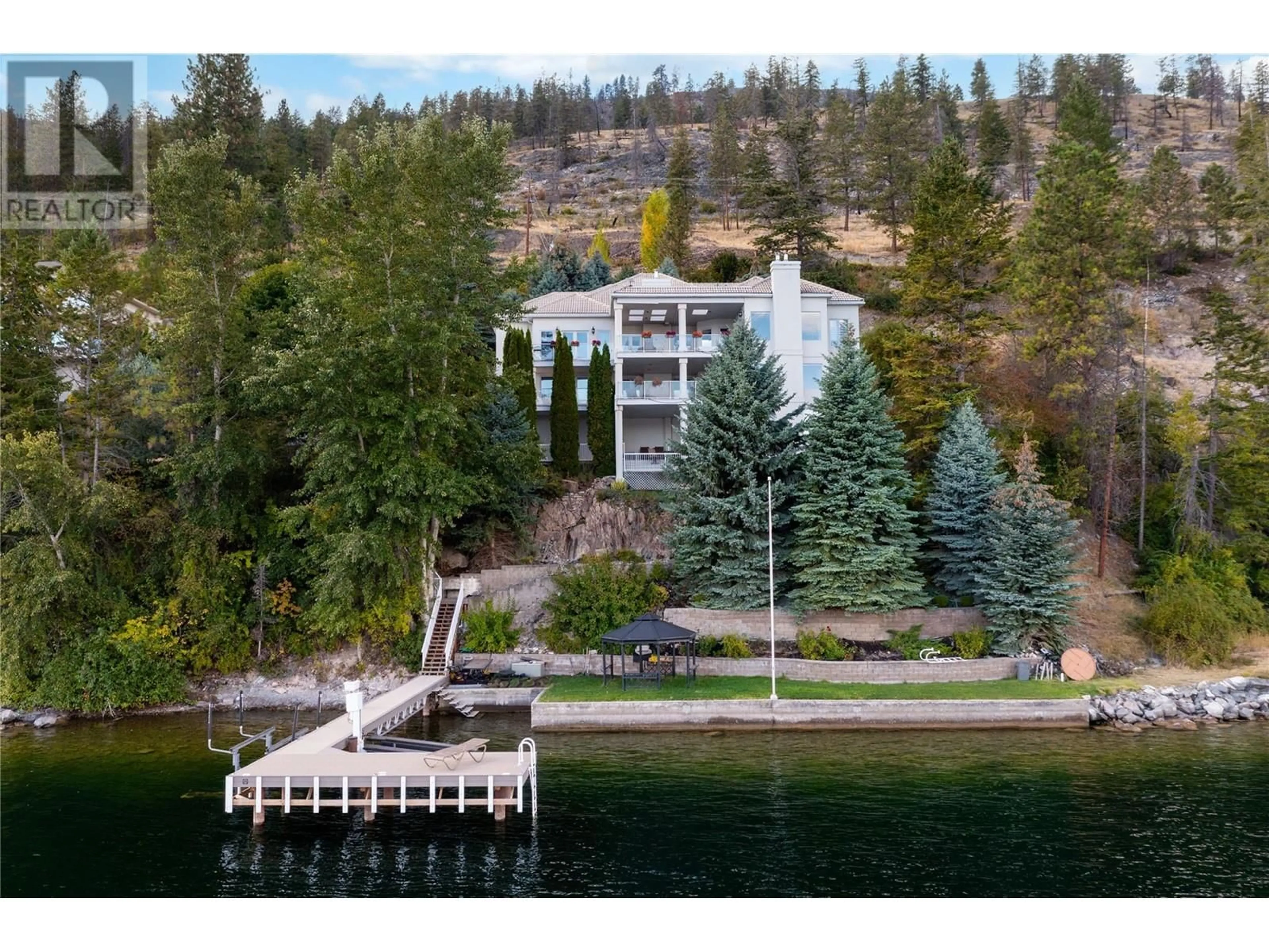 A pic from outside/outdoor area/front of a property/back of a property/a pic from drone, water/lake/river/ocean view for 4069 WESTSIDE ROAD NORTH, West Kelowna British Columbia V1Z3W8