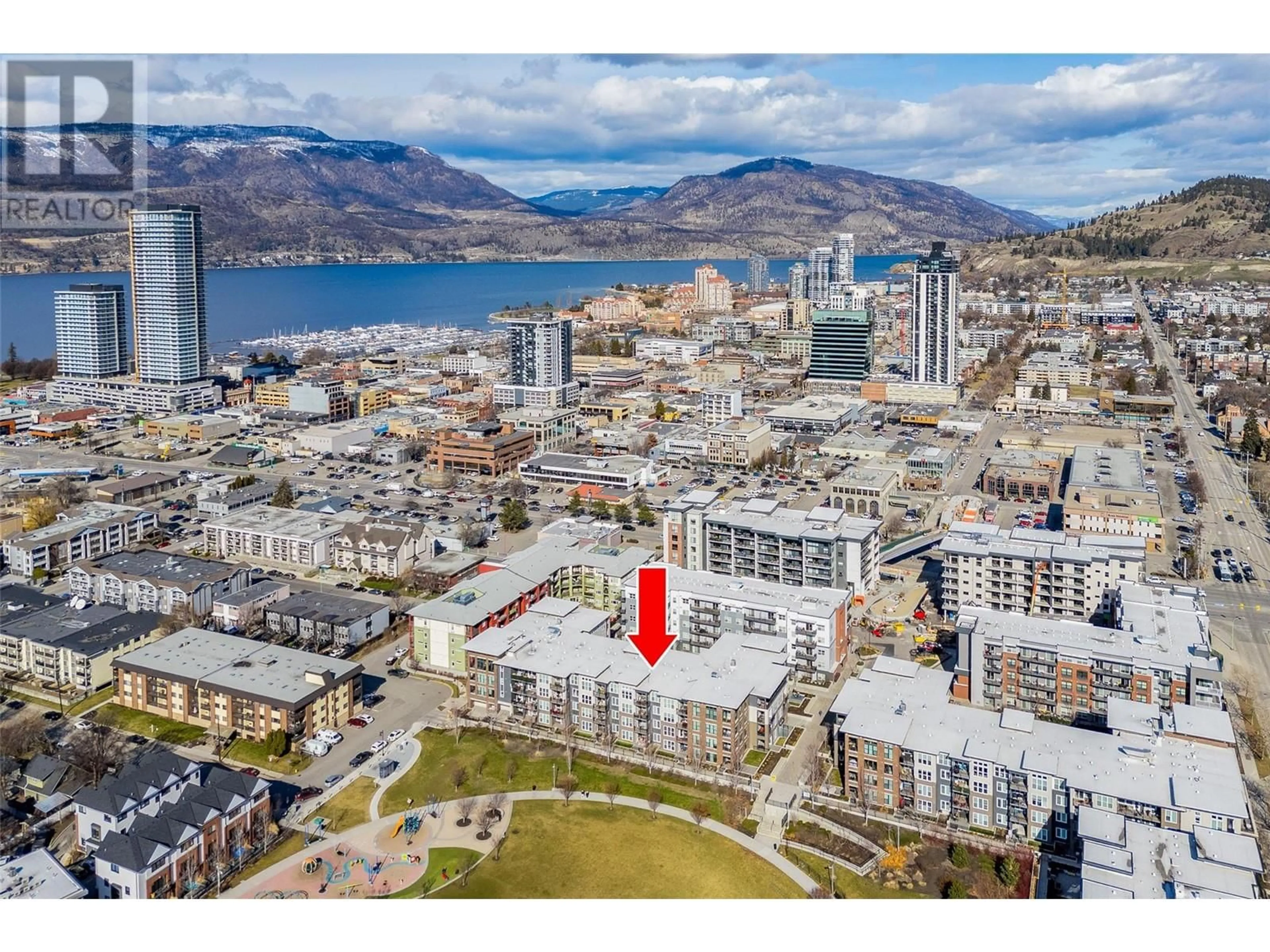 A pic from outside/outdoor area/front of a property/back of a property/a pic from drone, city buildings view from balcony for 323 - 1775 CHAPMAN PLACE, Kelowna British Columbia V1Y5Z9