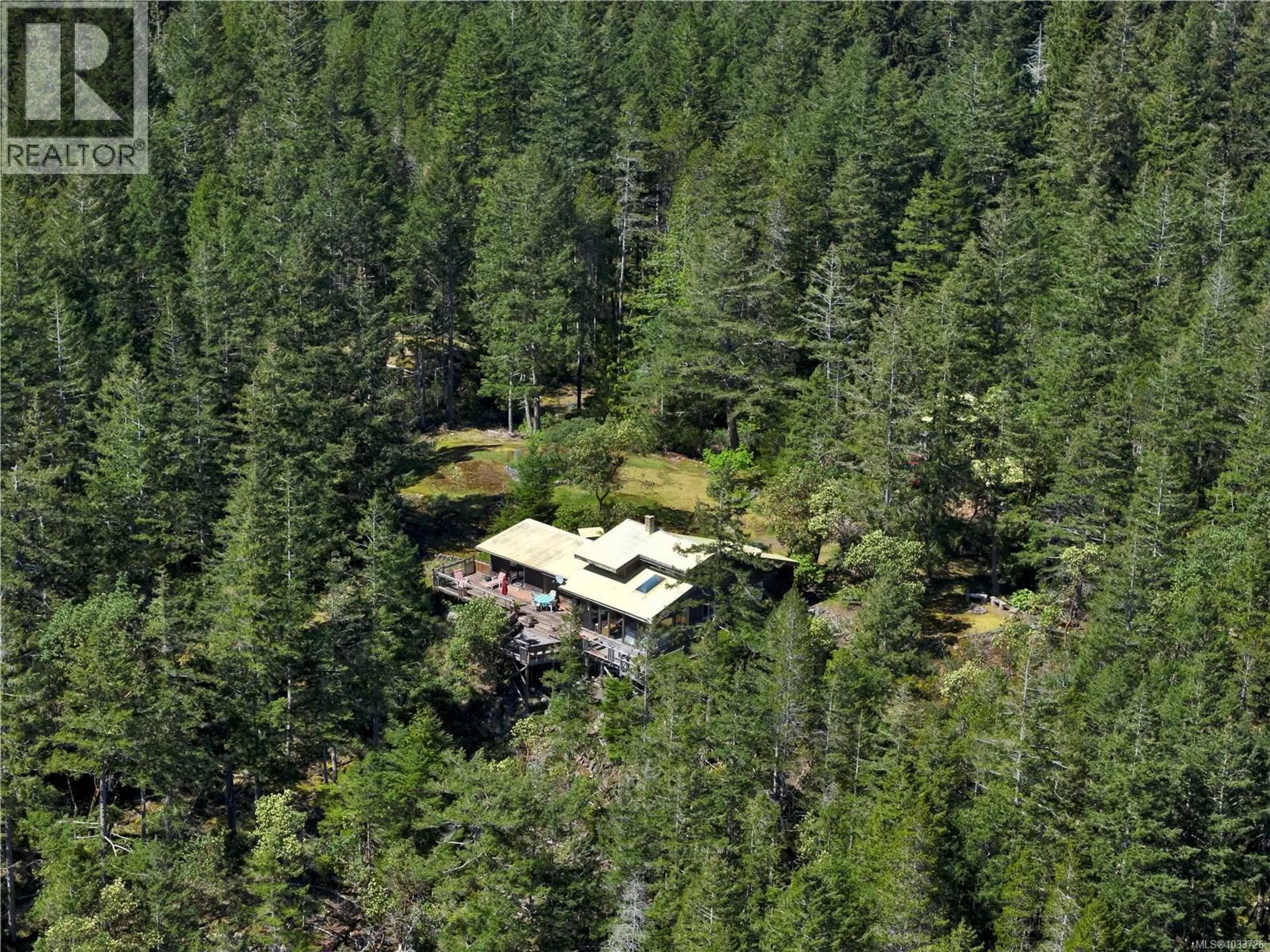 A pic from outside/outdoor area/front of a property/back of a property/a pic from drone, forest/trees view for 1395 MANZANITA ROAD, Cortes Island British Columbia V0P1K0