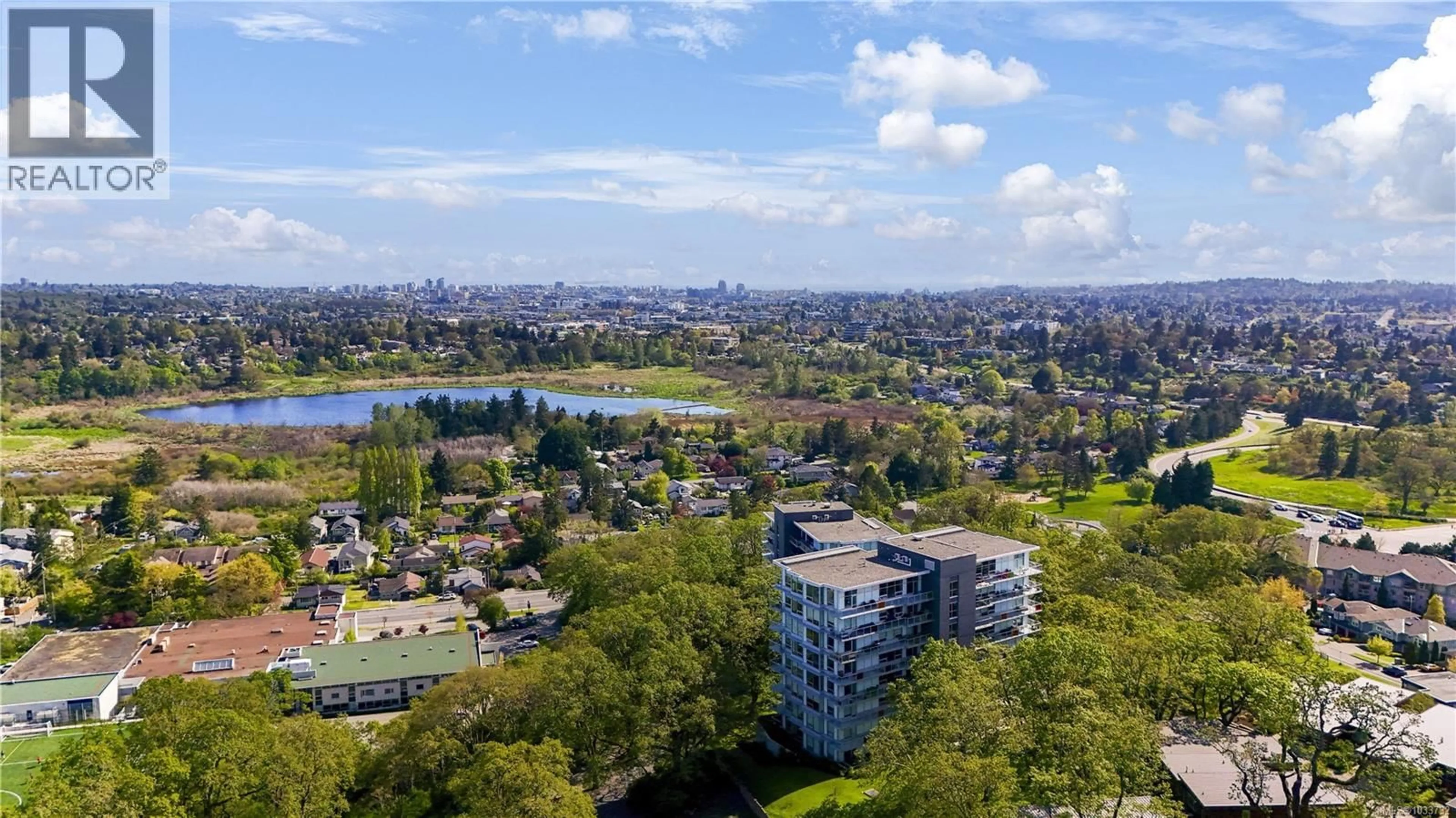 A pic from outside/outdoor area/front of a property/back of a property/a pic from drone, water/lake/river/ocean view for 402 - 4011 RAINBOW HILL LANE, Saanich British Columbia V8X0B6