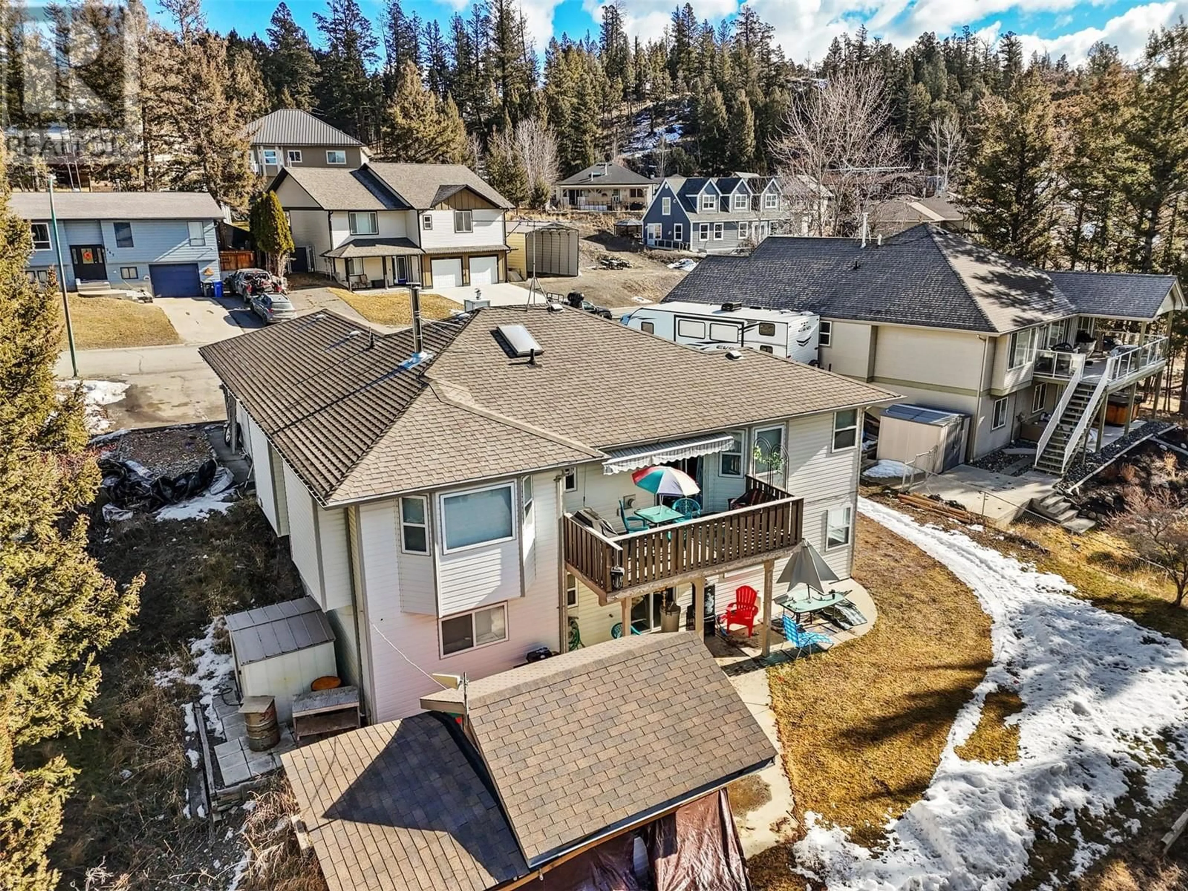 A pic from outside/outdoor area/front of a property/back of a property/a pic from drone, mountain view for 270 CALCITE DRIVE, Logan Lake British Columbia V0K1W0