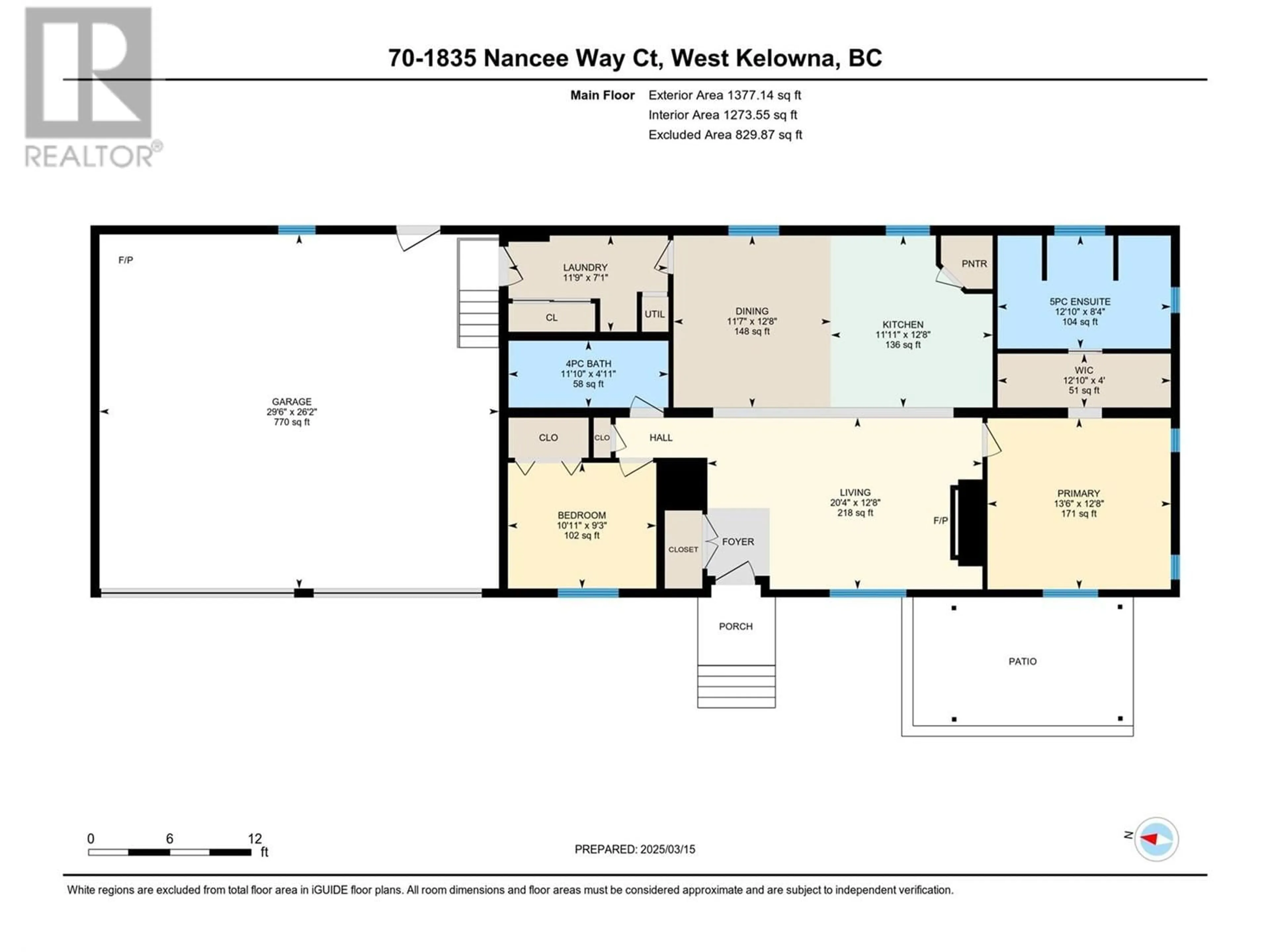 Floor plan for 70 - 1835 NANCEE WAY COURT, Kelowna British Columbia V1Z4C1
