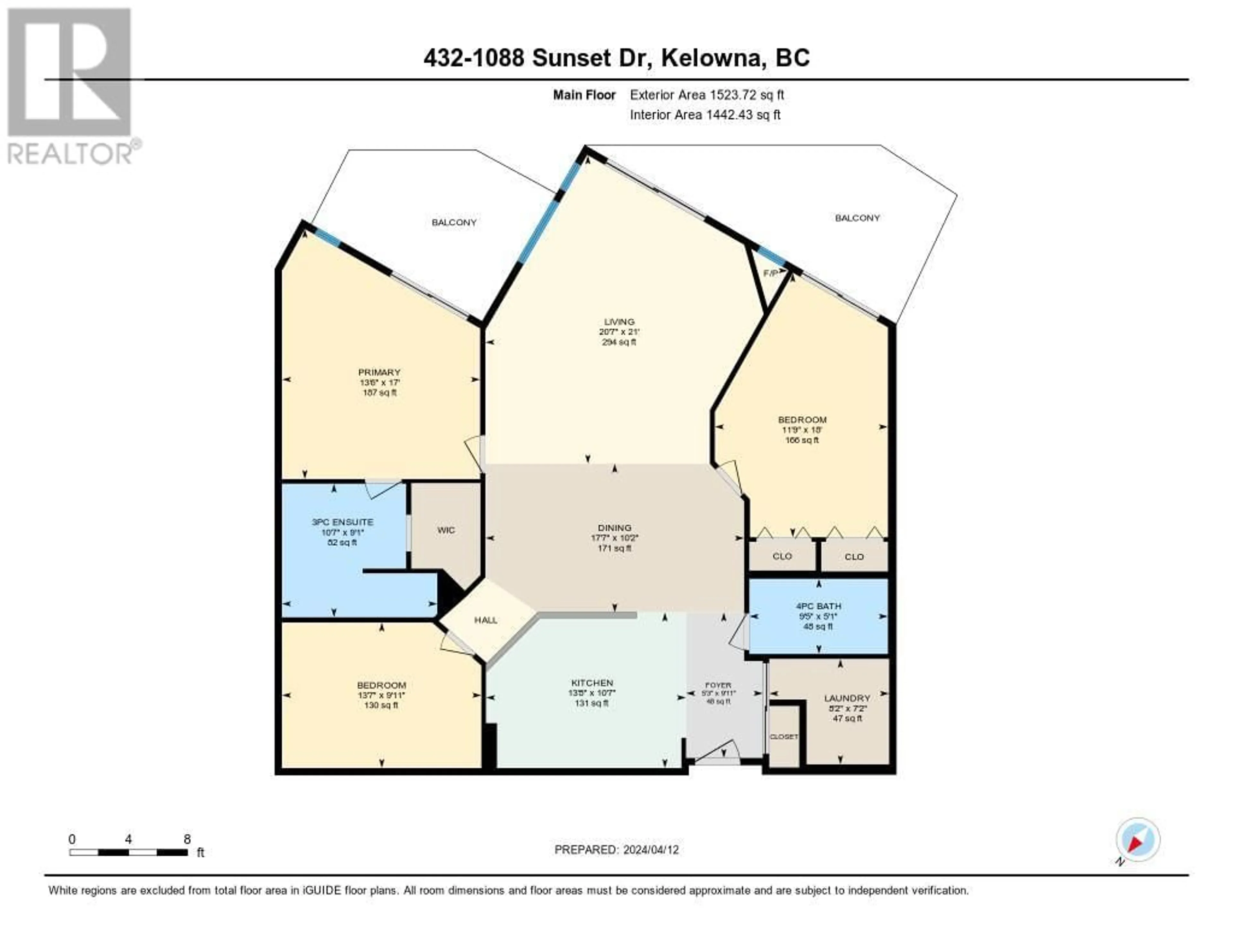 Floor plan for 432 - 1088 SUNSET DRIVE, Kelowna British Columbia