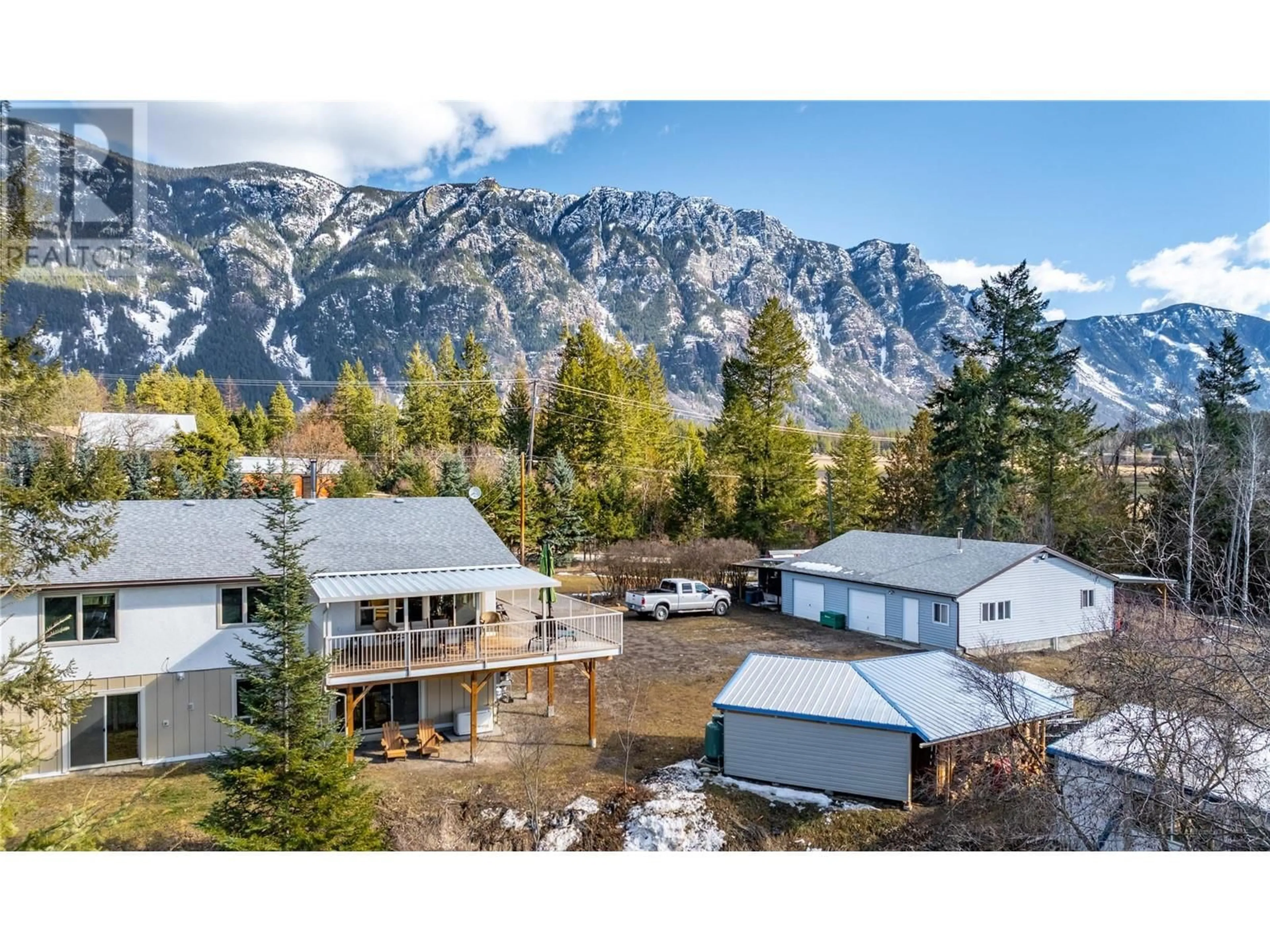 A pic from outside/outdoor area/front of a property/back of a property/a pic from drone, mountain view for 3421 CANYON LISTER Road, Canyon British Columbia V0B1C1