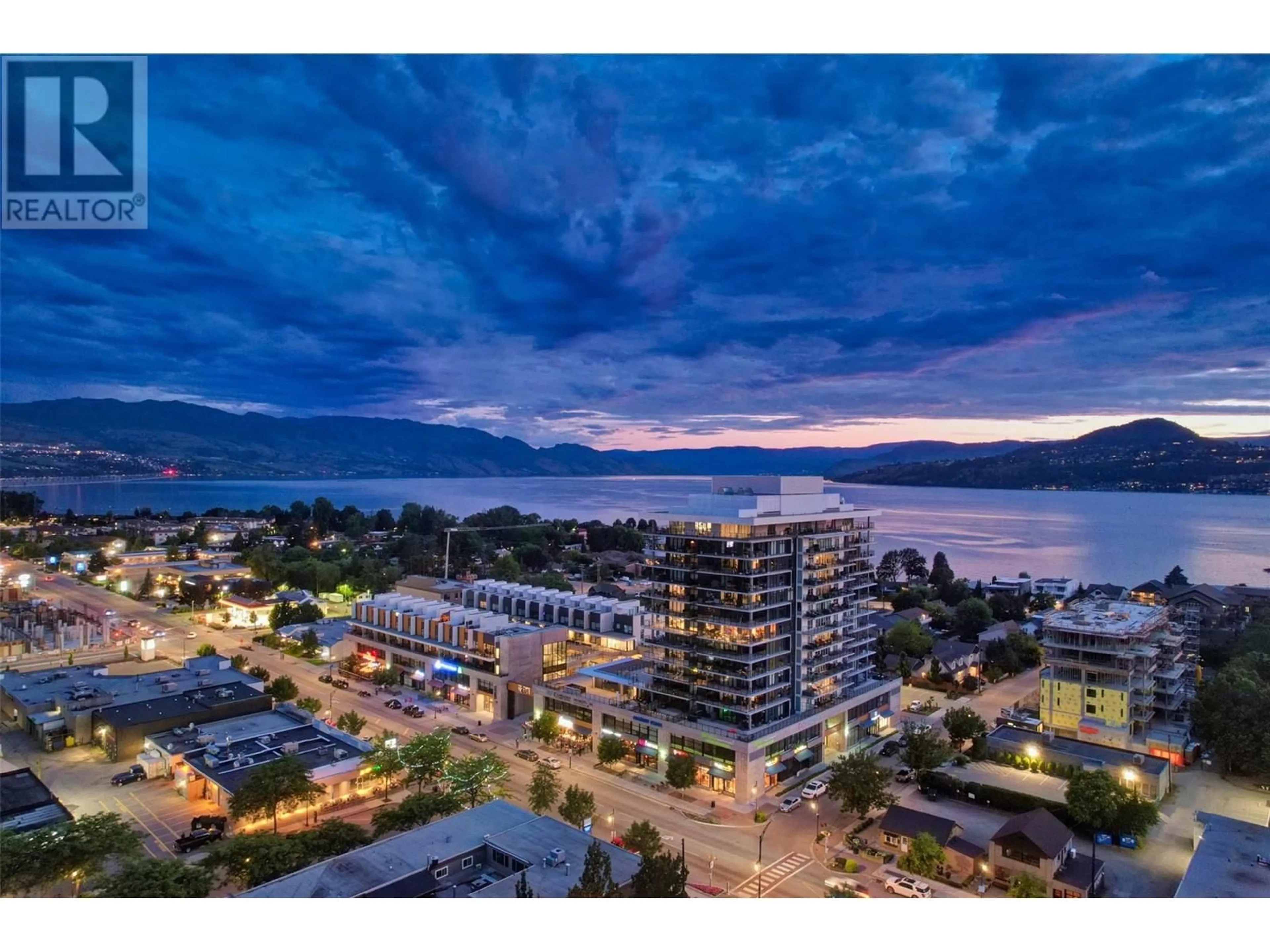 A pic from outside/outdoor area/front of a property/back of a property/a pic from drone, water/lake/river/ocean view for 1101 - 485 GROVES AVENUE, Kelowna British Columbia V1Y0C1