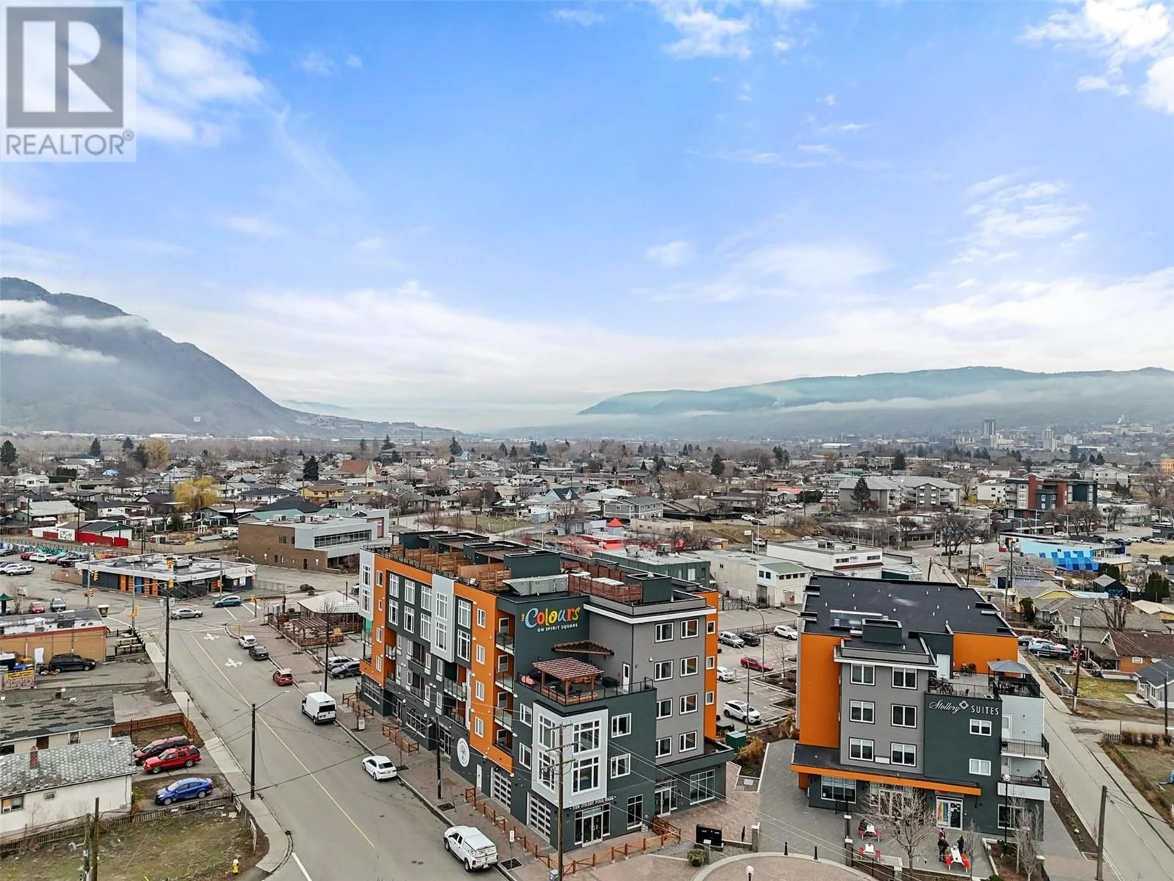 A pic from outside/outdoor area/front of a property/back of a property/a pic from drone, mountain view for 206 - 107 YEW STREET, Kamloops British Columbia V2B4A1