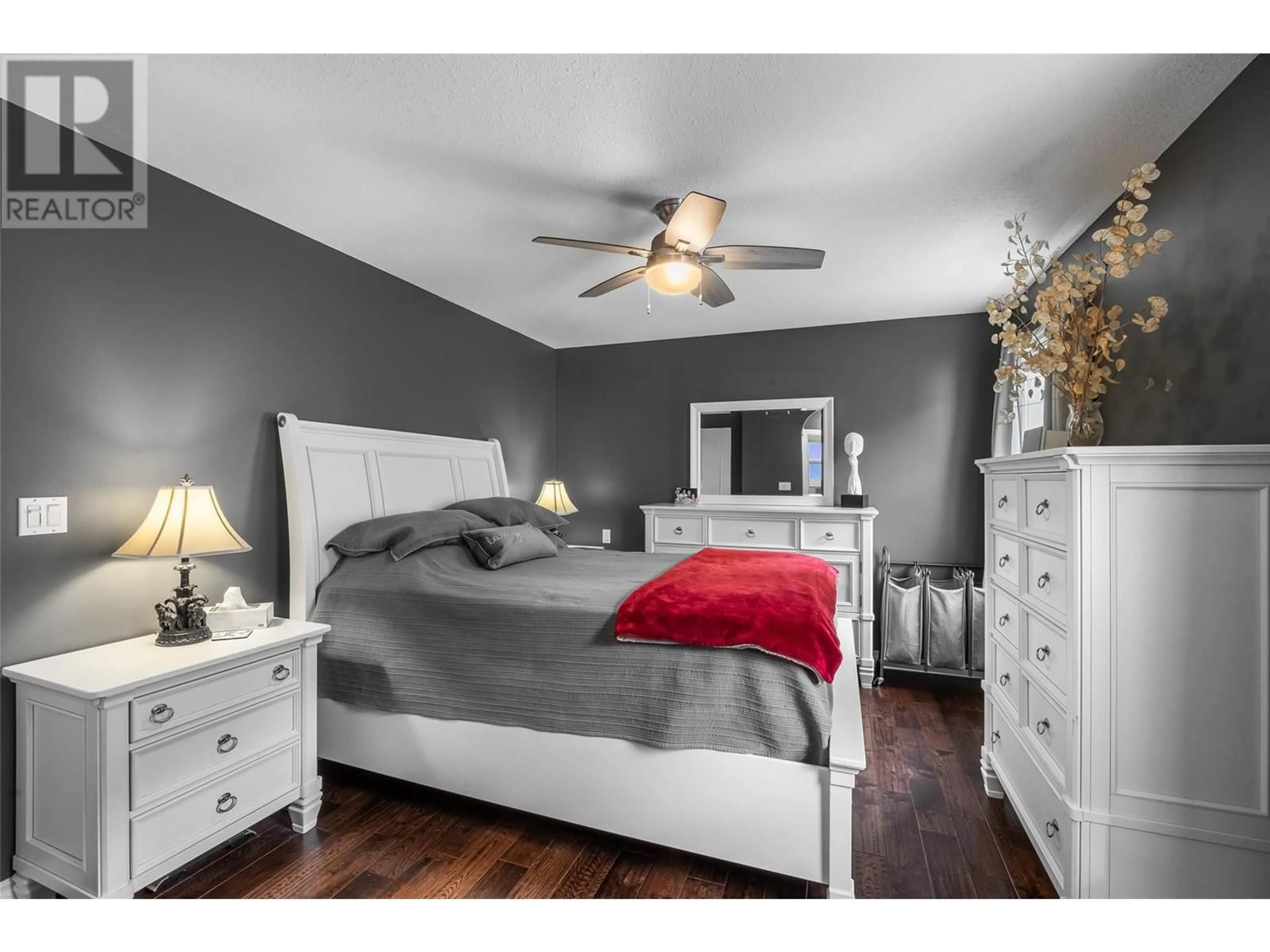 Bedroom with bed, wood/laminate floor for 2327 CANONGATE PLACE, Kamloops British Columbia V1S1W8