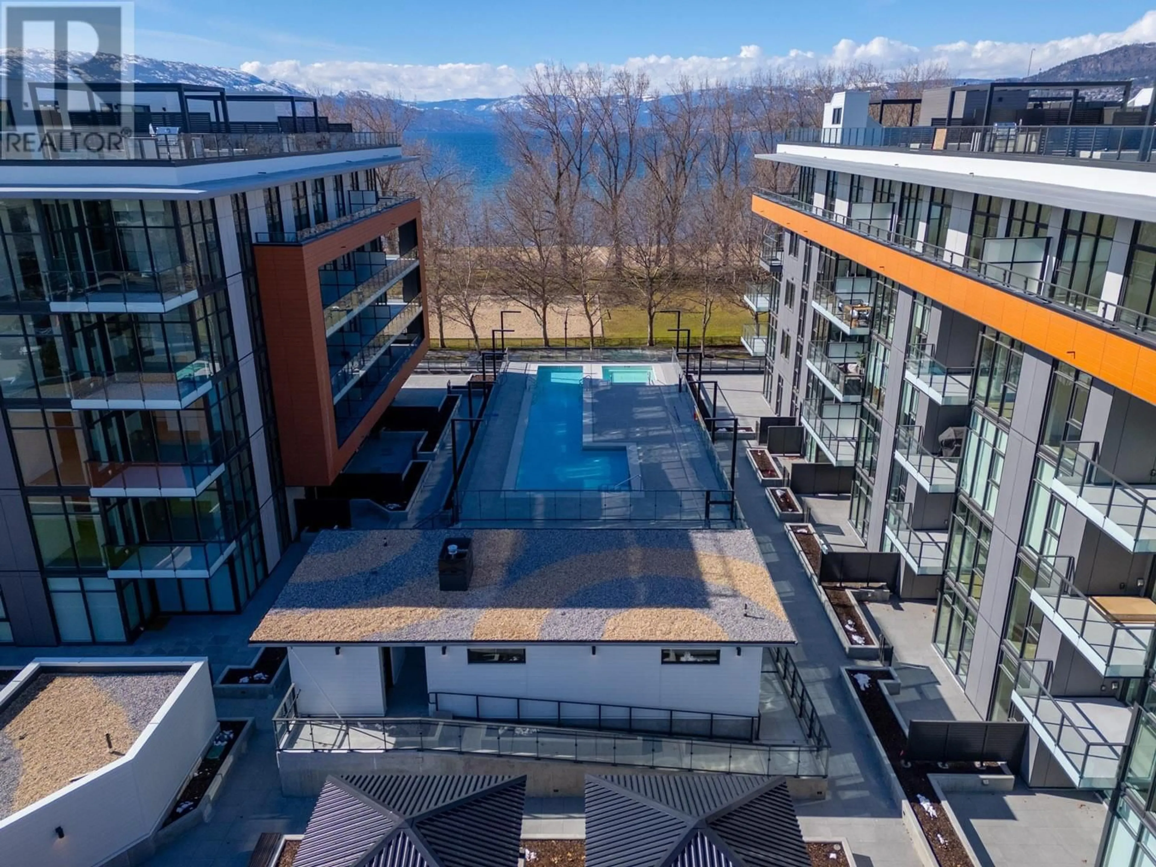 A pic from outside/outdoor area/front of a property/back of a property/a pic from drone, city buildings view from balcony for 501S - 3409 LAKESHORE ROAD, Kelowna British Columbia V1W0G6
