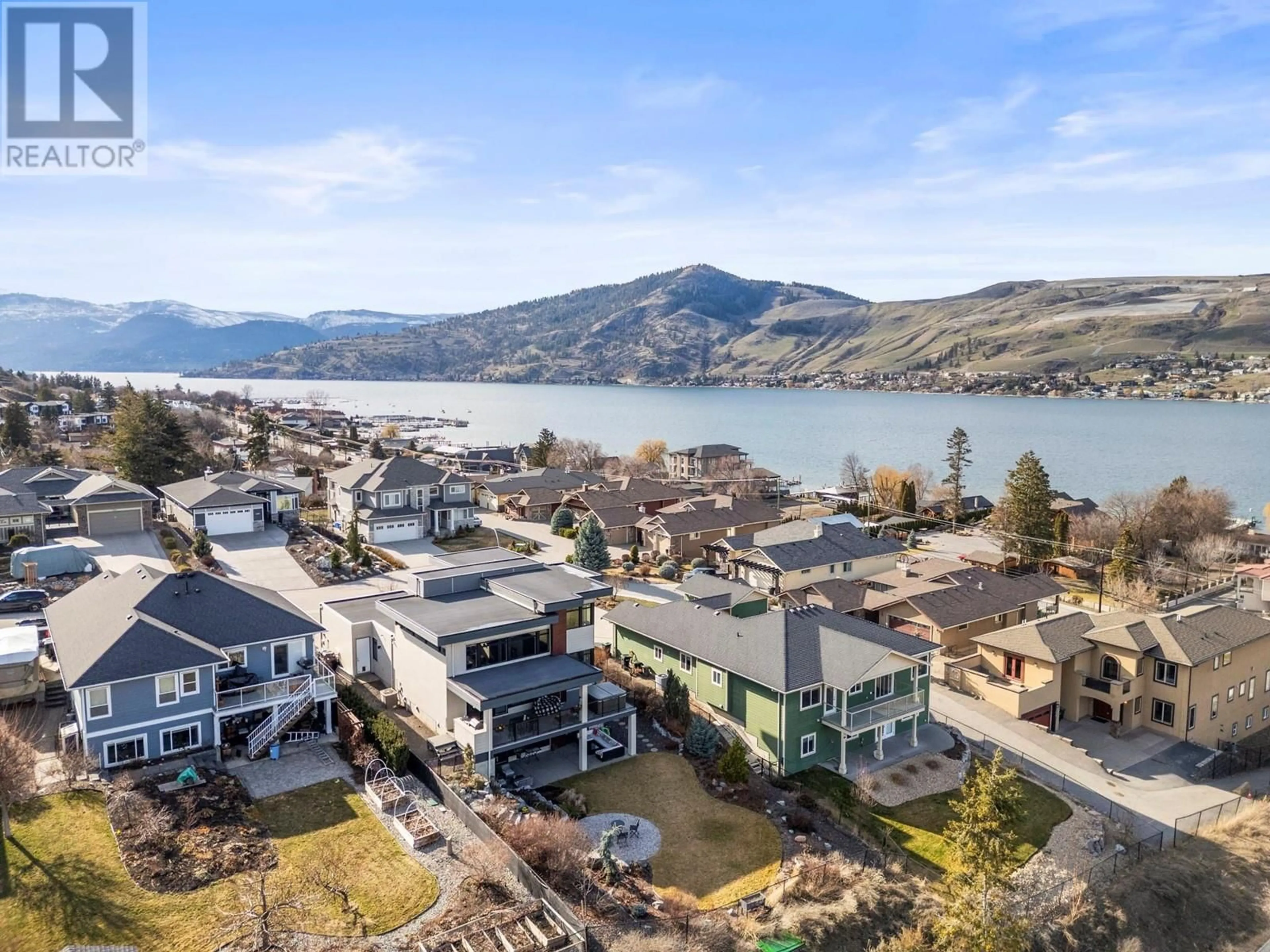 A pic from outside/outdoor area/front of a property/back of a property/a pic from drone, water/lake/river/ocean view for 1021 LONGACRE PLACE, Vernon British Columbia V1H1H7