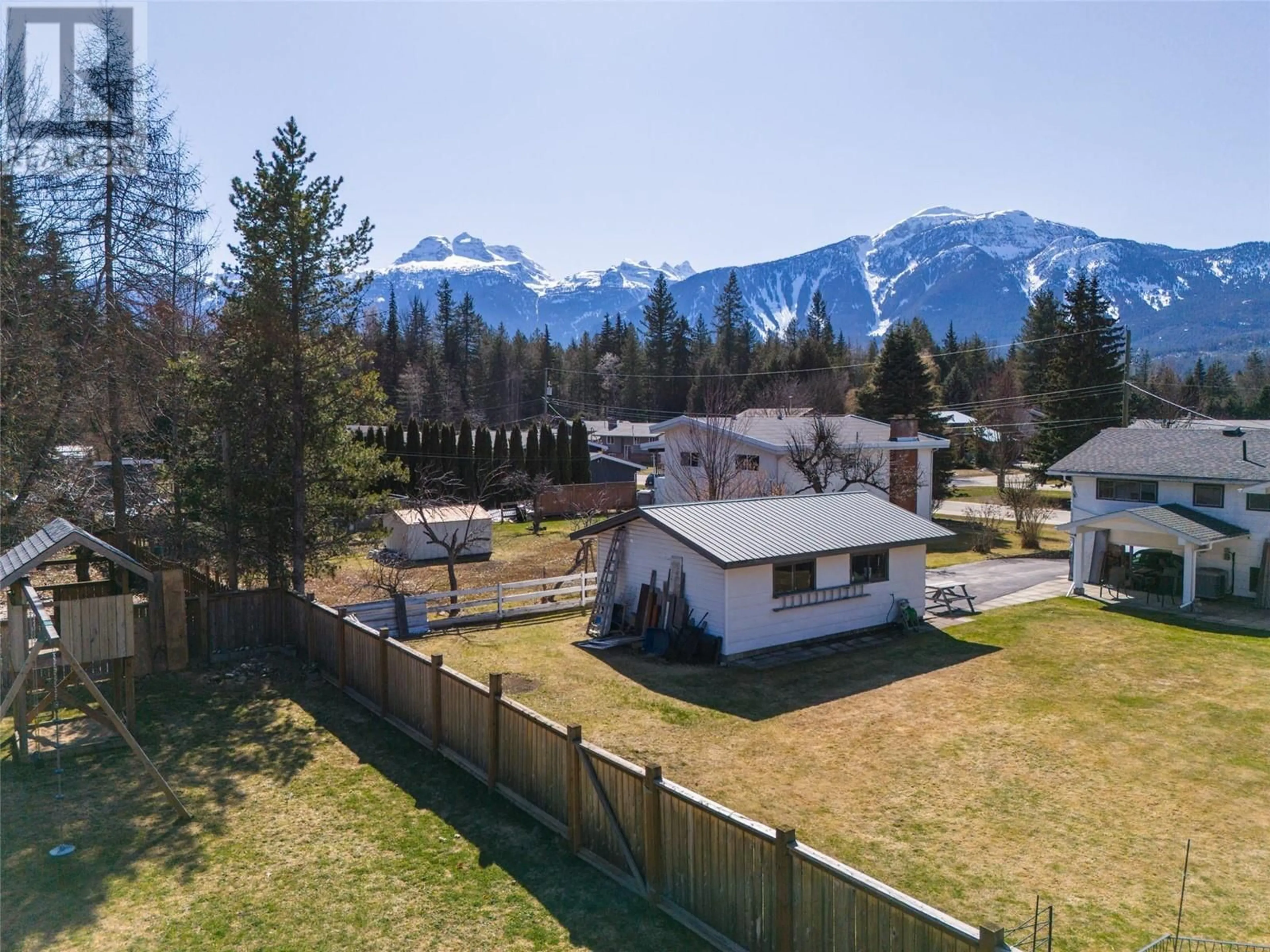 A pic from outside/outdoor area/front of a property/back of a property/a pic from drone, mountain view for 1727 TILLEN ROAD, Revelstoke British Columbia V0E2S1