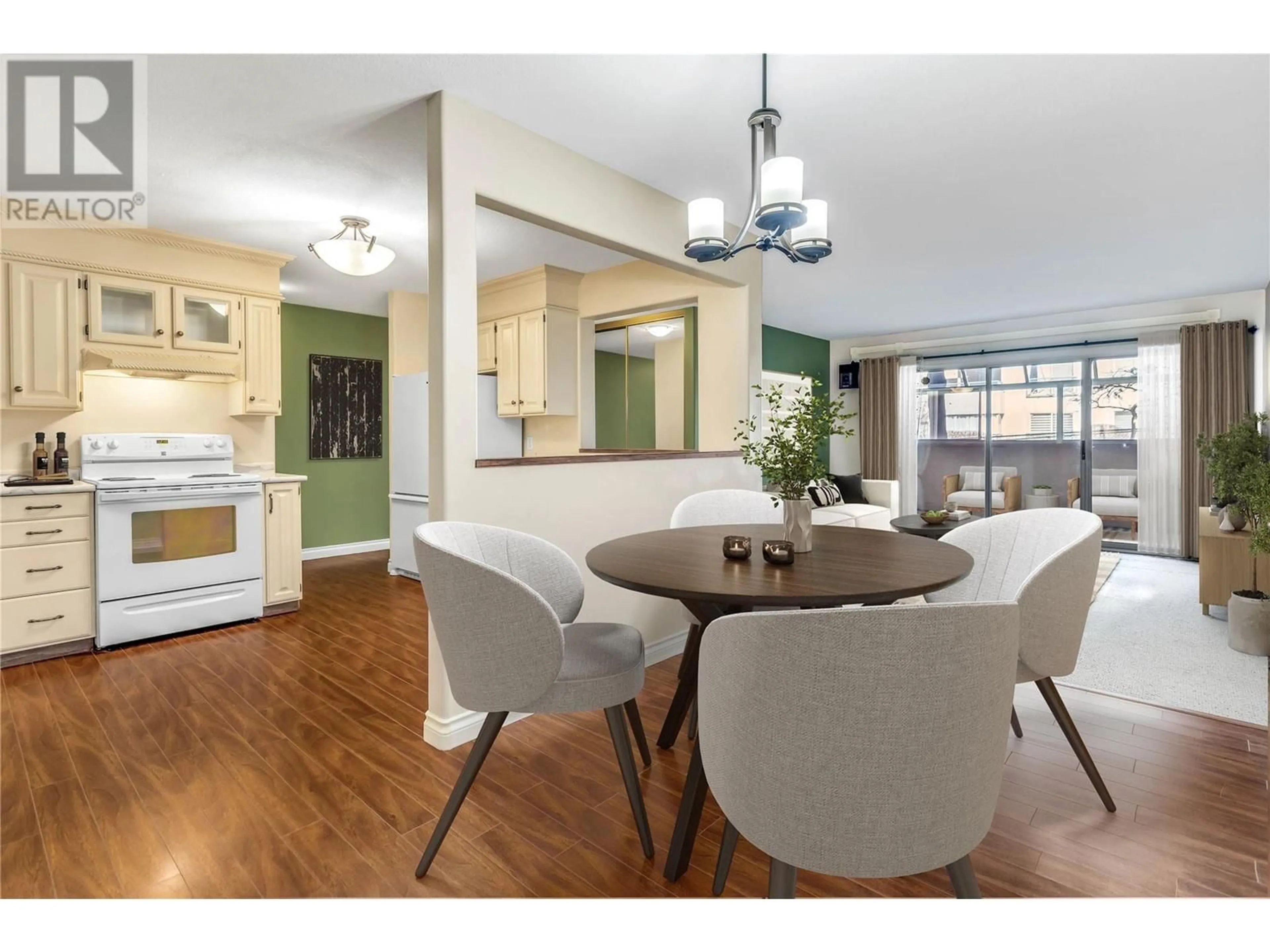 Dining room, wood/laminate floor for 103 - 200 HOLLYWOOD ROAD, Kelowna British Columbia V1X6Y9